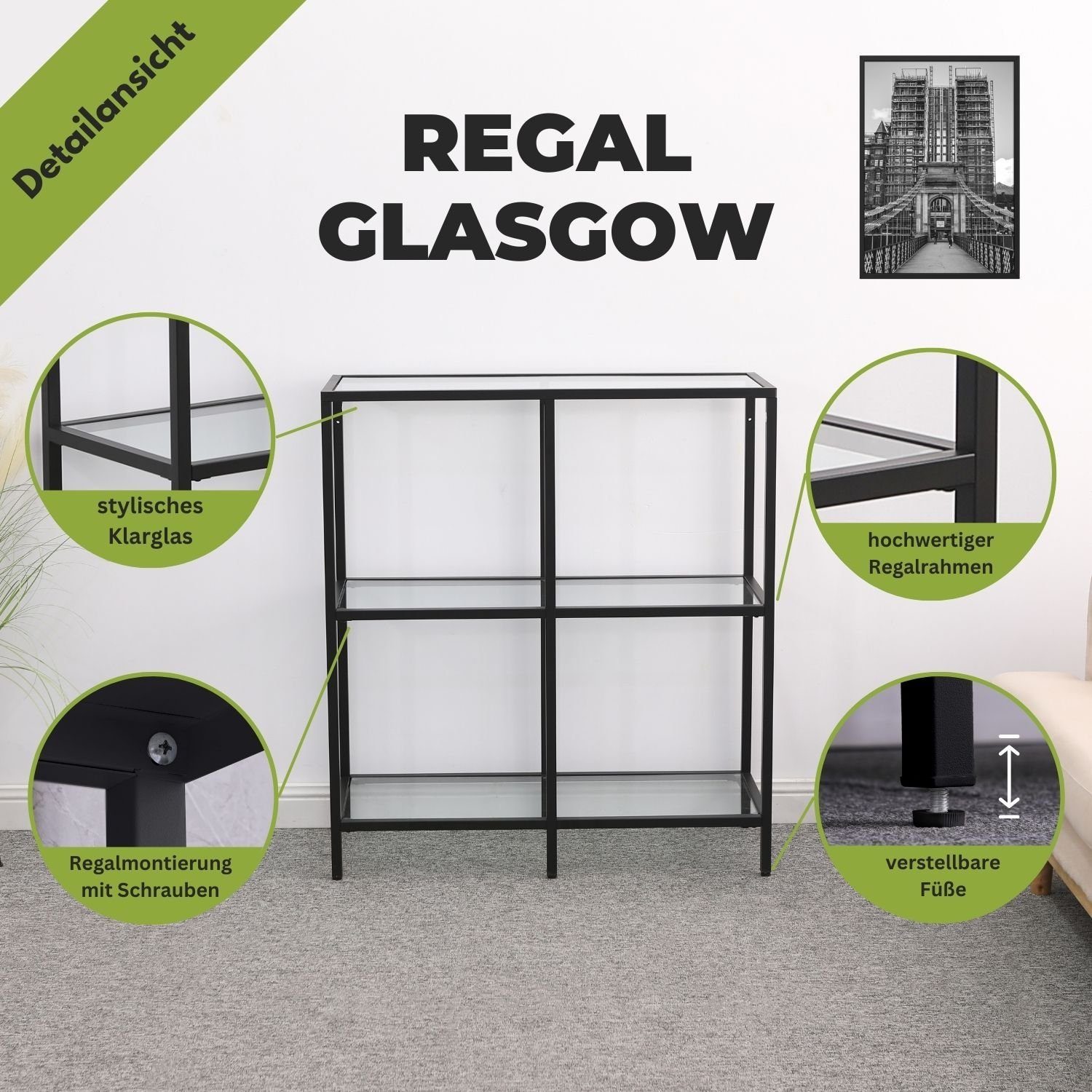 Mein-Regal Standregal GLASGOW, Schwarz, stabiles Dekoregal Metall Bücherreg günstig online kaufen