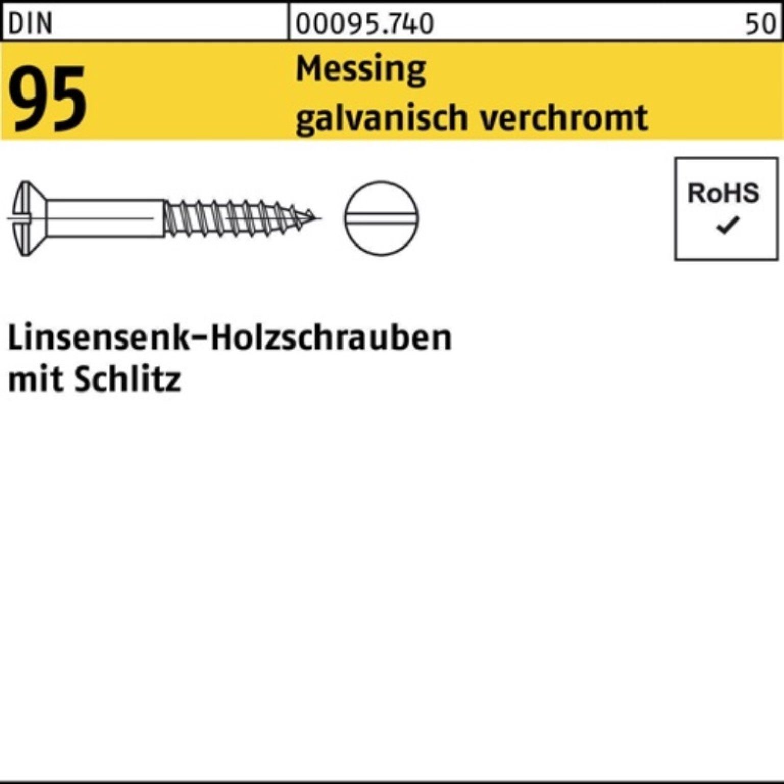 Reyher Schraube 100er Pack Holzschraube DIN 95 LIKO Schlitz 6x100 Messing galv. verchr
