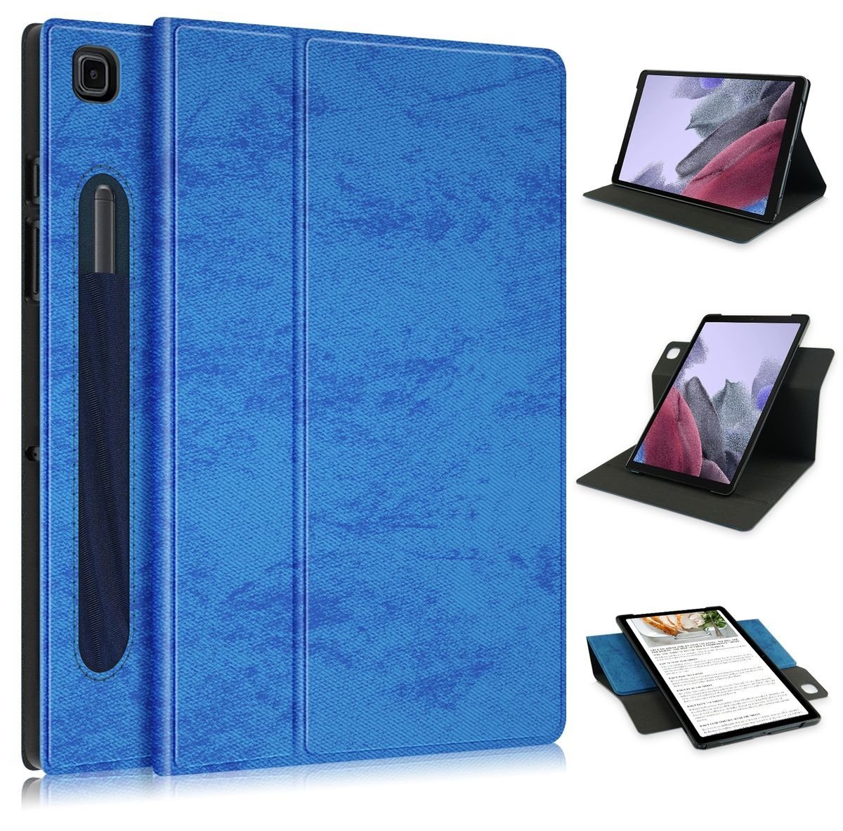 Wigento Tablet-Hülle Für Samsung Galaxy Tab A7 Lite 8.7 2021 360 Grad Rotation + Stift Halterung Tablet Tasche Hülle Case Cover Etui Schutz Blau Neu