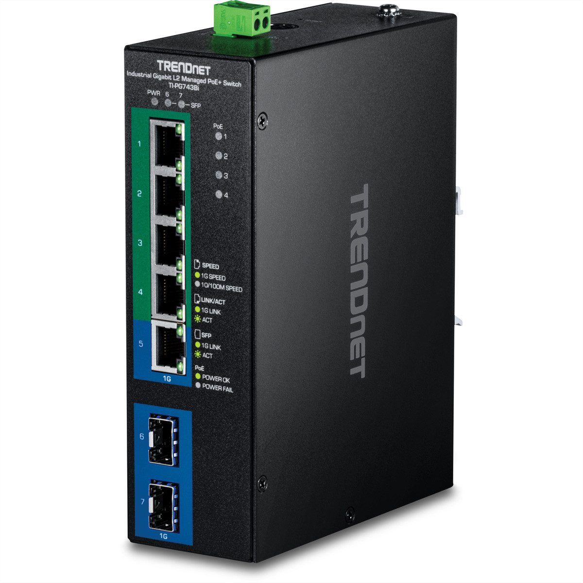 Trendnet TI-PG743Bi 7-Port PoE+ Switch Industrial Gigabit L2 Managed DIN-Rail Netzwerk-Switch