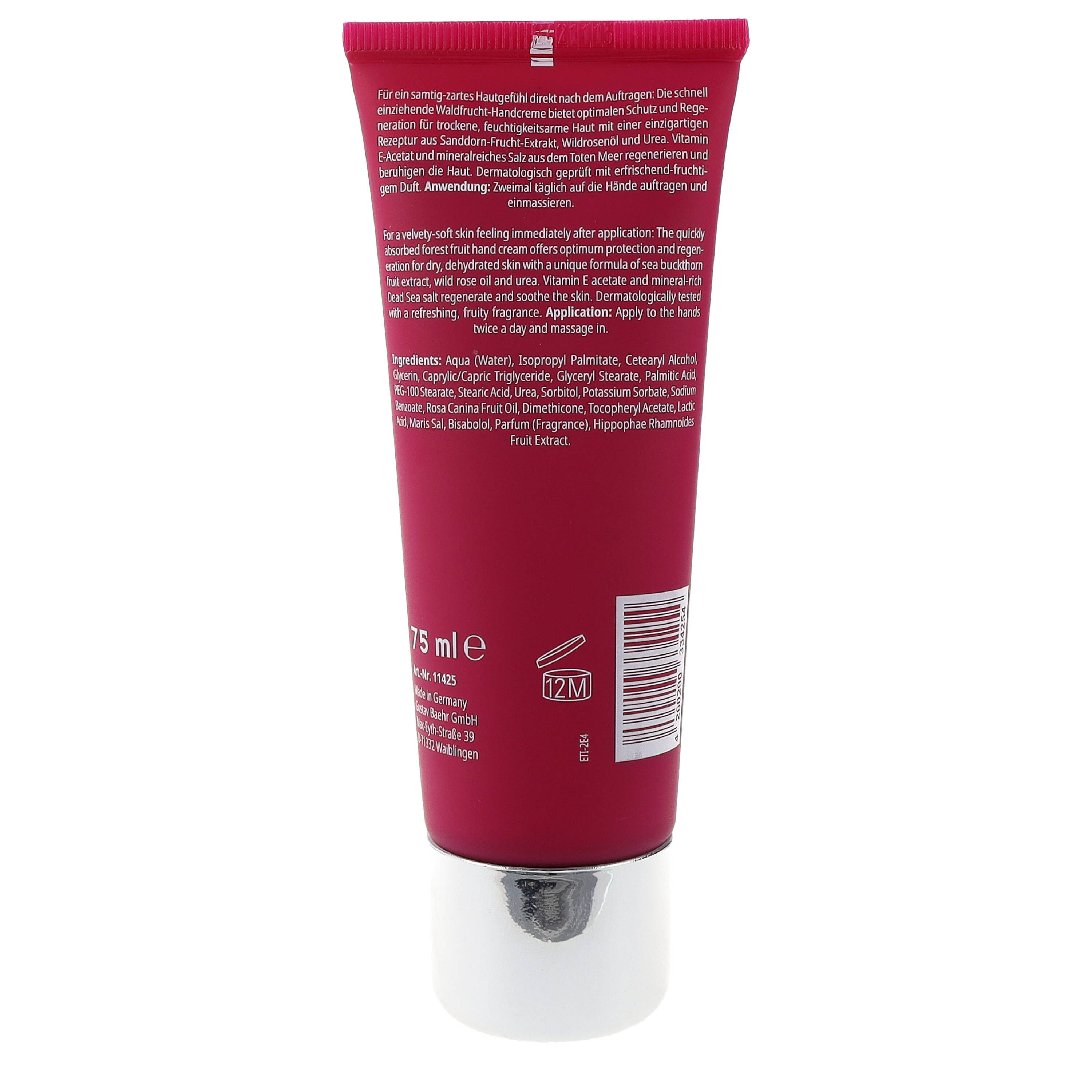 BAEHR BEAUTY CONCEPT Handcreme Baehr Beauty Concept Waldfrucht-Handcreme 75ml fruchtiger Waldbeeren-Duft, 1-tlg., Sanddorn-Frucht-Extrakt, Wildrosenöl & Urea pflegen intensiv