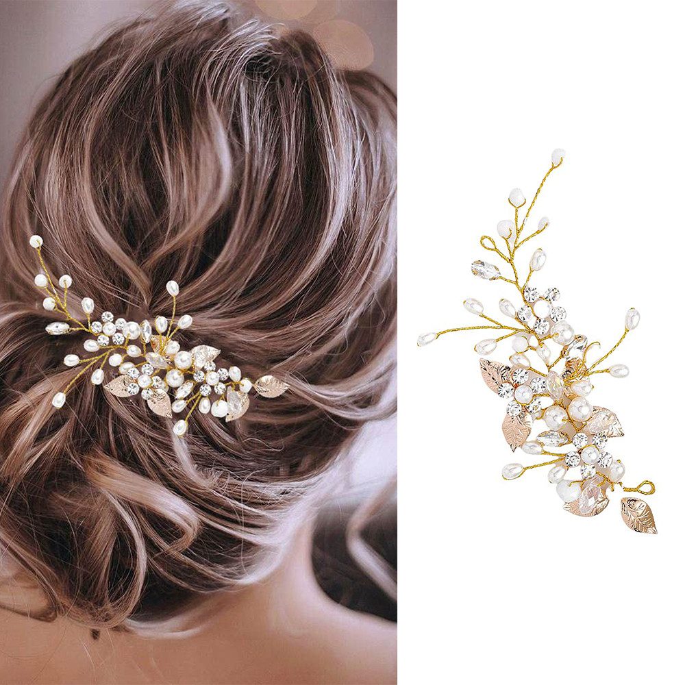 Zaewry Haarspange Hochzeit Kristall Haar Reben Blume Blatt Kopfschmuck, Hochzeit Haarschmuck für die Braut
