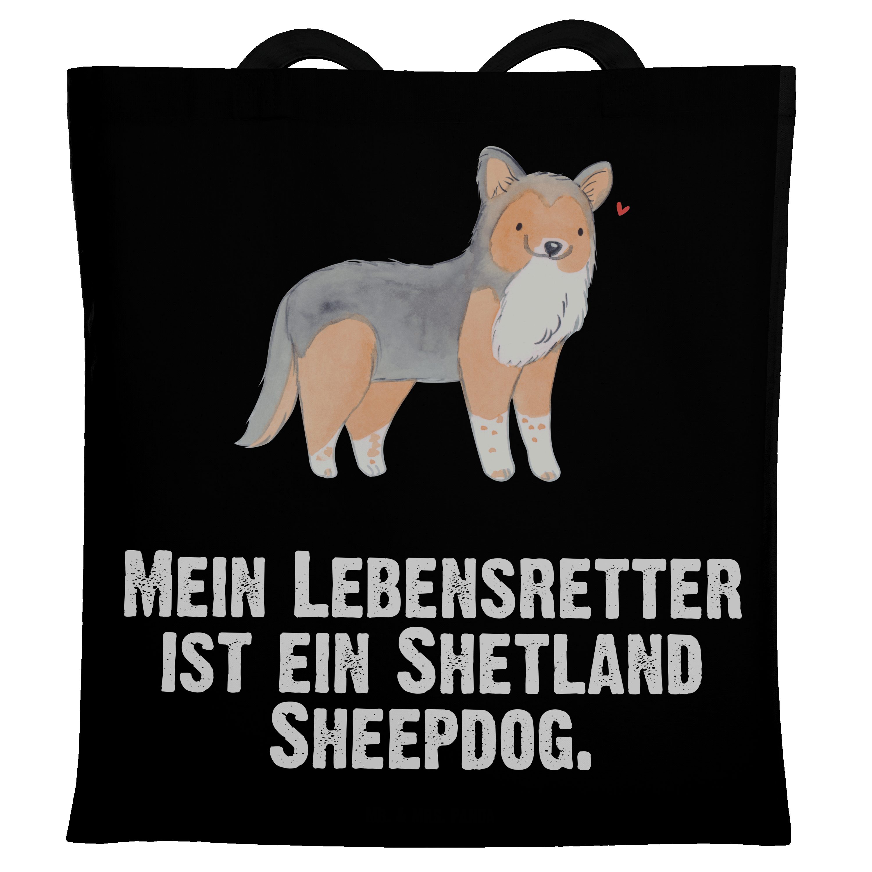 Mr. & Mrs. Panda Tragetasche Shetland Sheepdog Lebensretter - Schwarz - Geschenk, Jutebeutel, Tier (1-tlg)