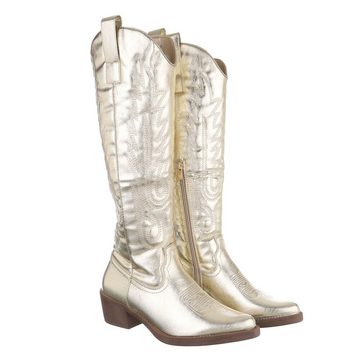 Ital-Design Damen Cowboyboots Western Westernstiefel Blockabsatz Western- & Bikerstiefel in Gold