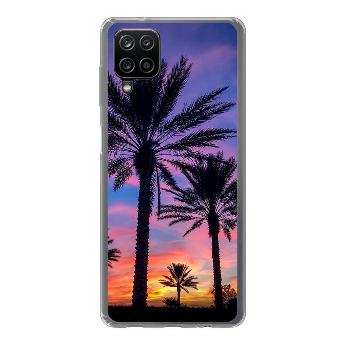 MuchoWow Handyhülle Palmen und ein Sonnenuntergang Handyhülle Samsung Galaxy A12 Smartphone-Bumper Print Handy