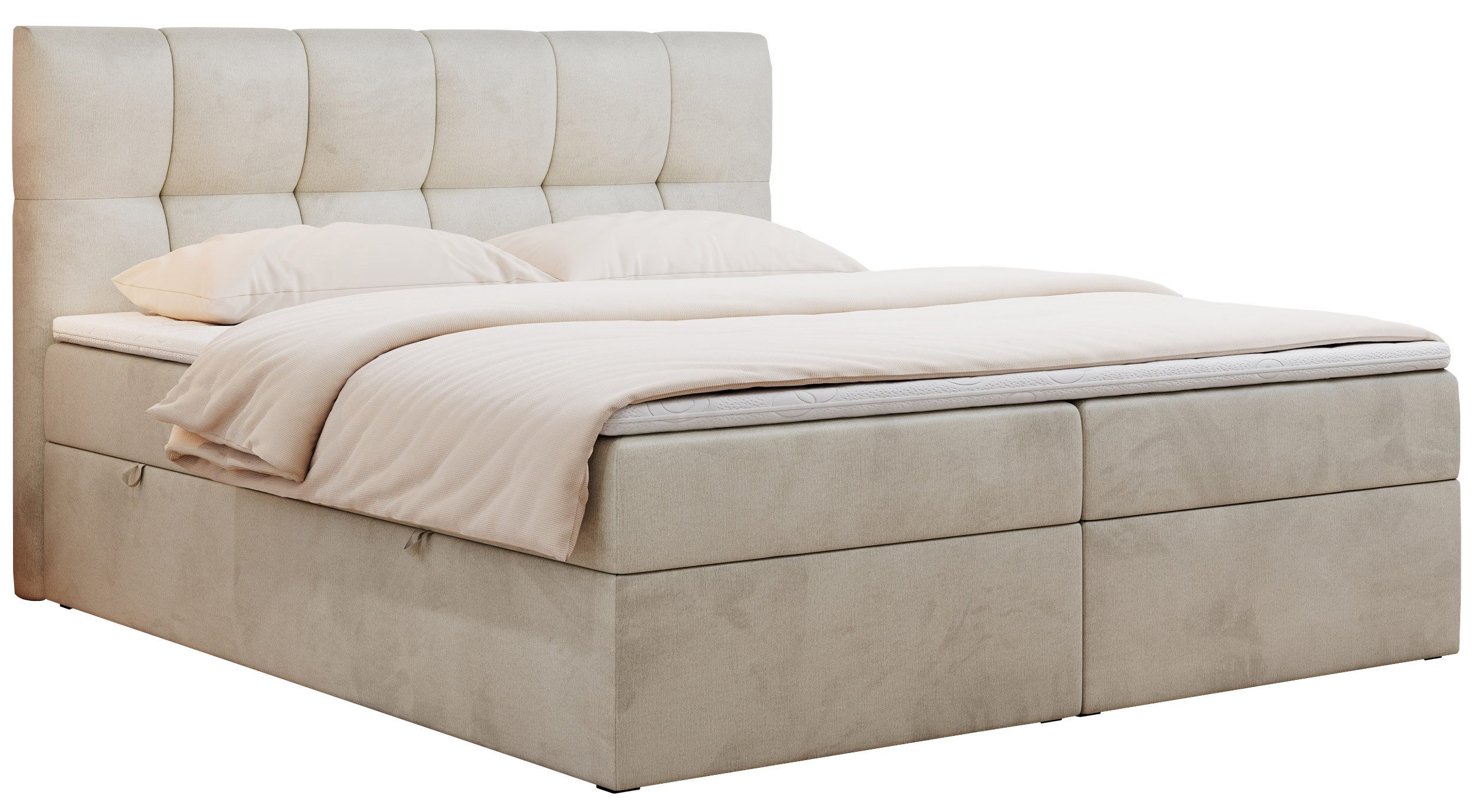 MKS MÖBEL Boxspringbett Rico (Set, Packung, T30-Schaum, Polsterbett, 7 Härtezonen, H3-Matratze), mit Bettkästen, Doppelbett mit Multipocket-Matratzen und Topper