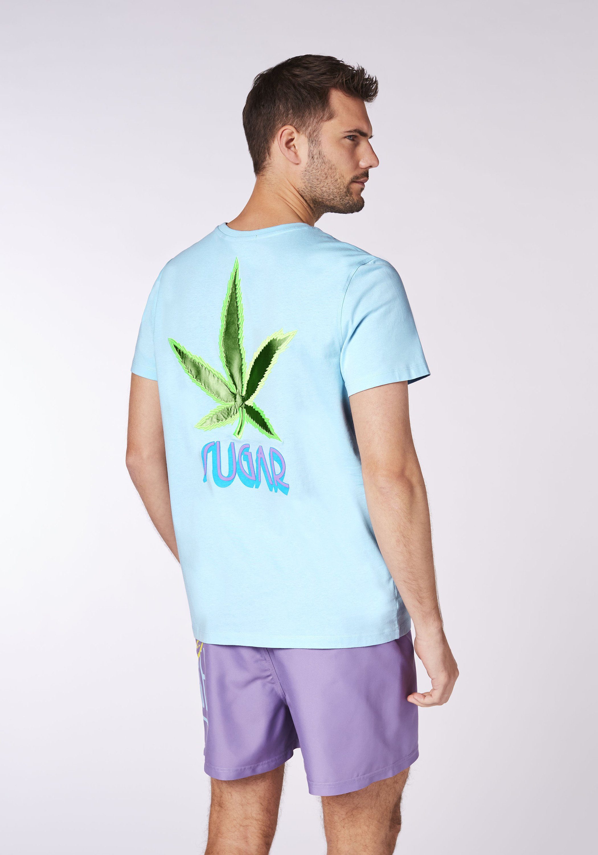 Chiemsee Print-Shirt T-Shirt Blattmotiv Sky 1 und Schriftzug mit Blue