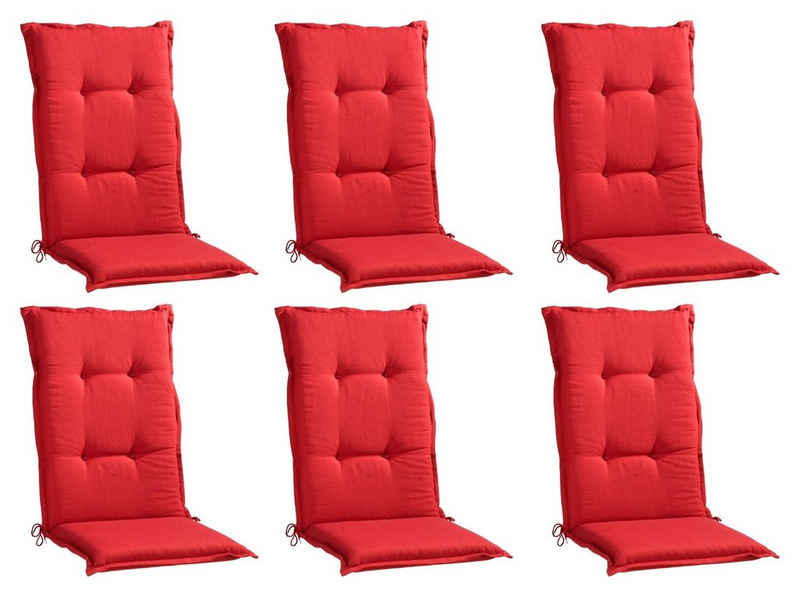 GO-DE Hochlehnerauflage REDSUN, B 50 x L 120 cm, Rot, 6er Set, (Set, 6 St), Gartenstuhlauflagen für Hochlehnstühle