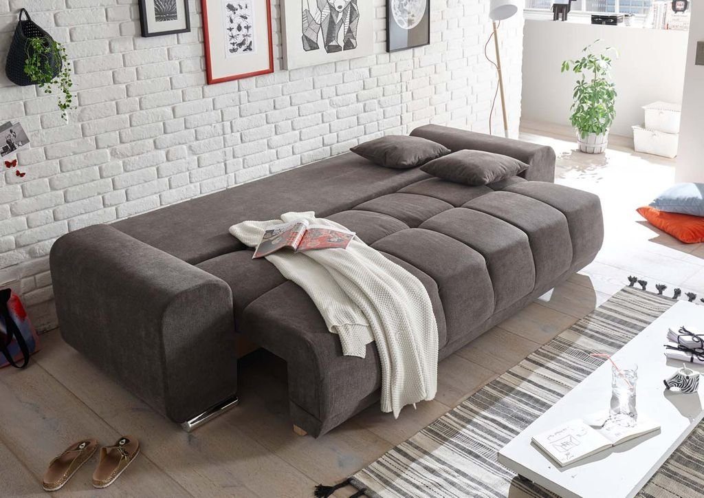 cm Couch Schlafcouch Schlafsofa, Sofa (Braun-Grau) DESIGN Stone Paco EXCITING Schlafsofa 260x90 ED
