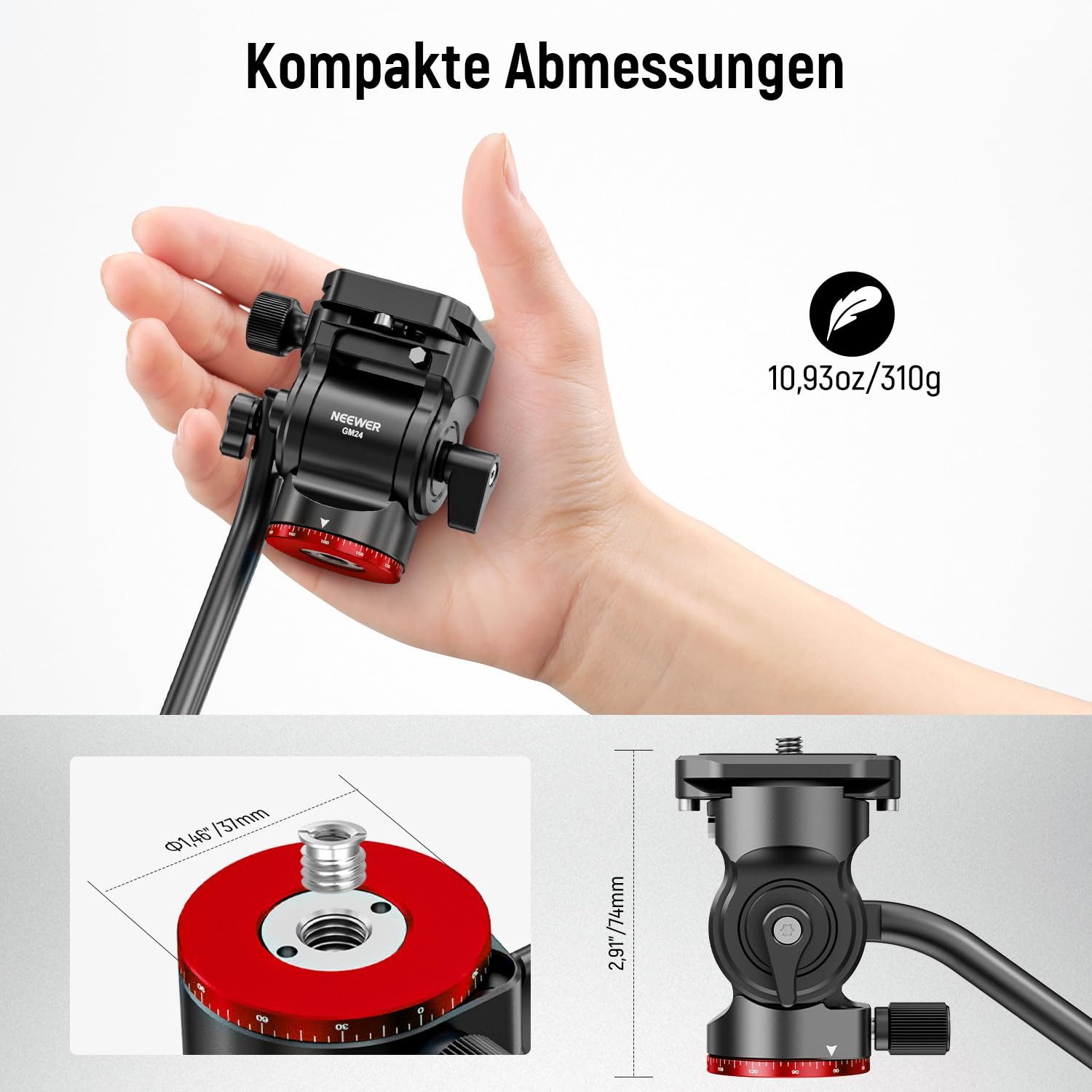 Neewer Fluid-Video-Neiger GM24 Stativ Fluidkopf mit Arca Platte für DSLR Kameras, max. 3kg