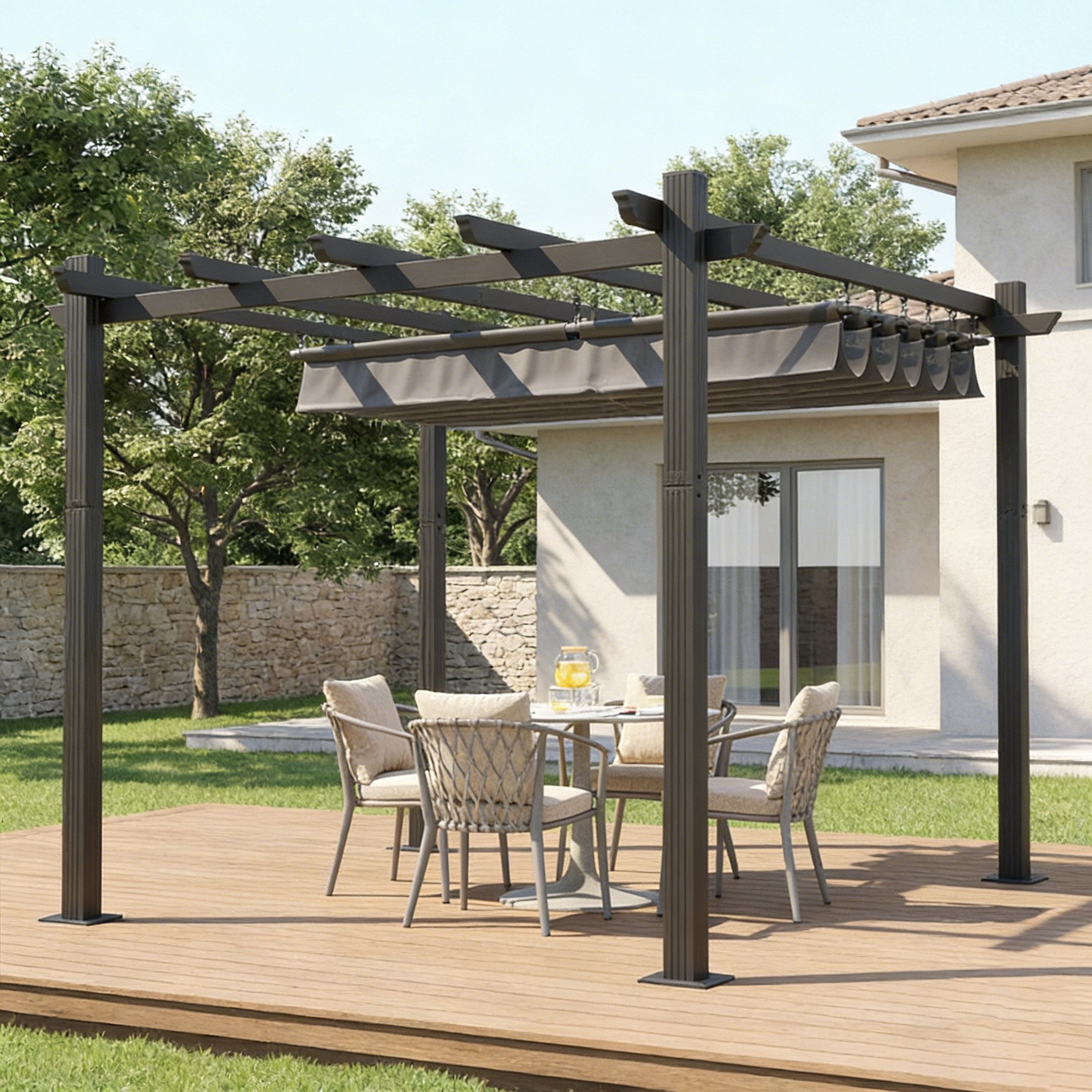 HOMALL Pavillon Pergola 3x3/3x4m Gartenpavillon Pavillon mit Aluminiumrahmen, (Terrassenüberdachung mit Magnetbefestigung für Garten), Manuell verstellbares Schiebedach