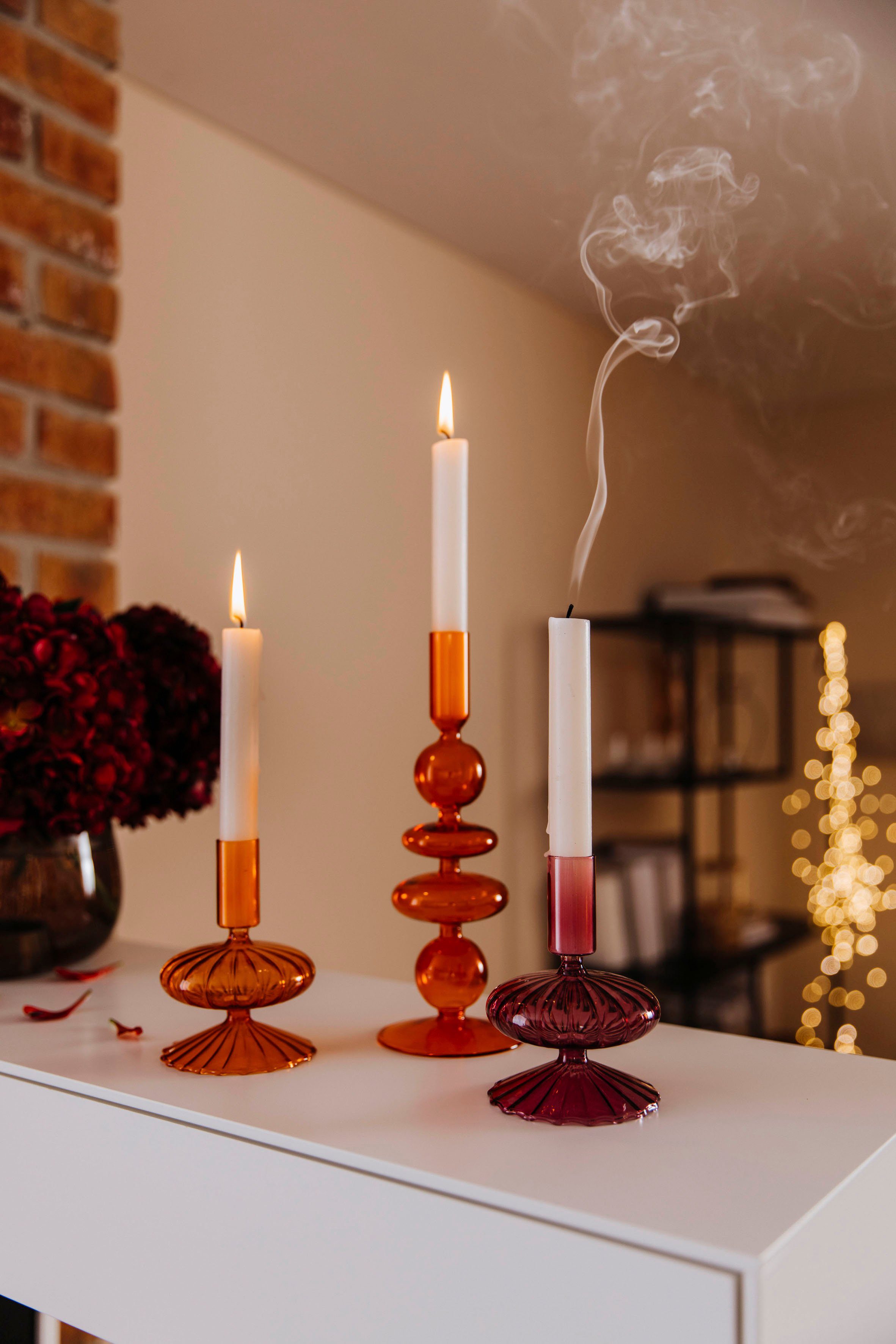2 Design (Set, orange St), Höhe ca. Kerzenleuchter AM Glas Stabkerzenhalter, 10 aus cm