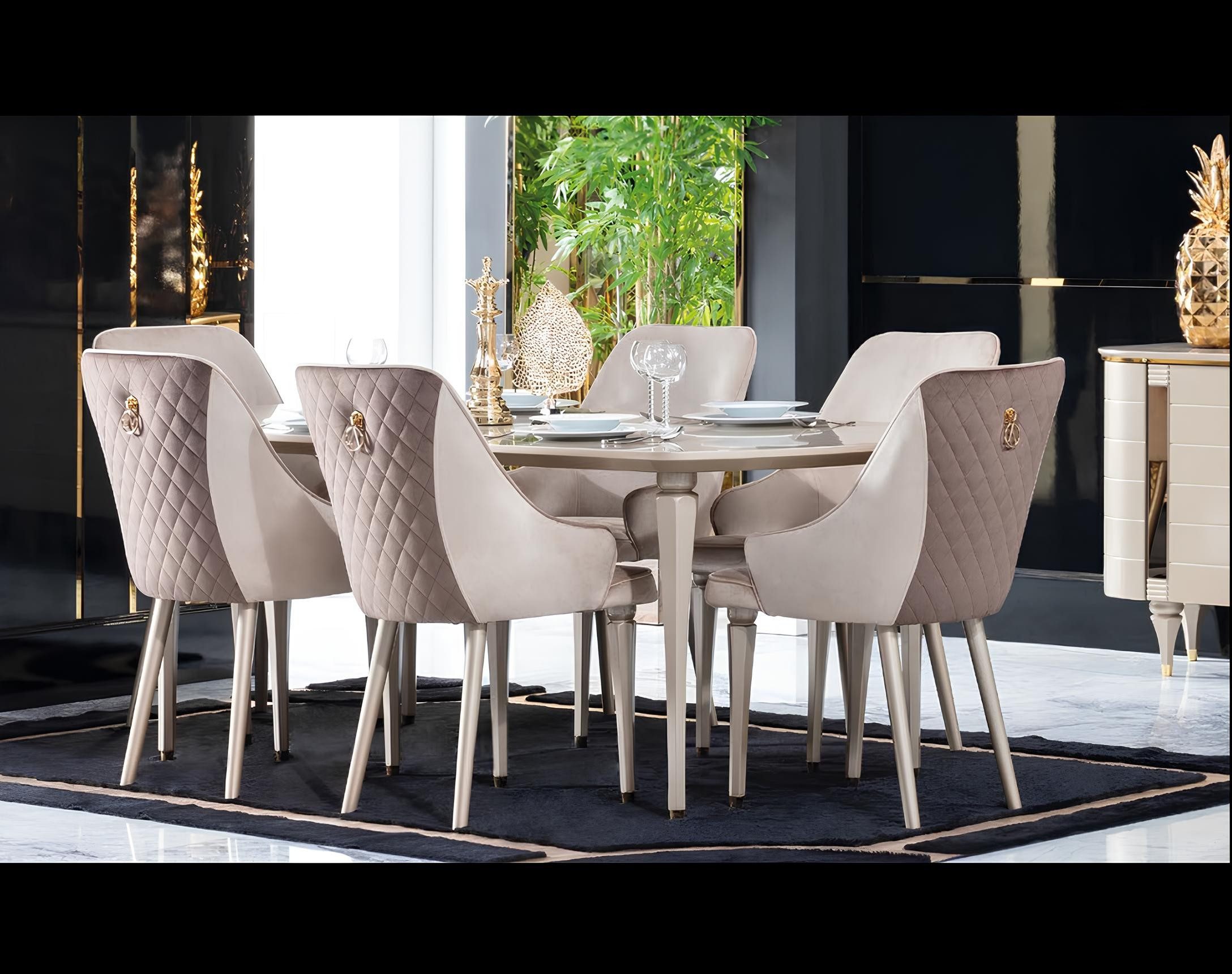 Essgruppe Esszimmer Set: Tisch mit 6 Stühlen, 7-teiliges Komplettset