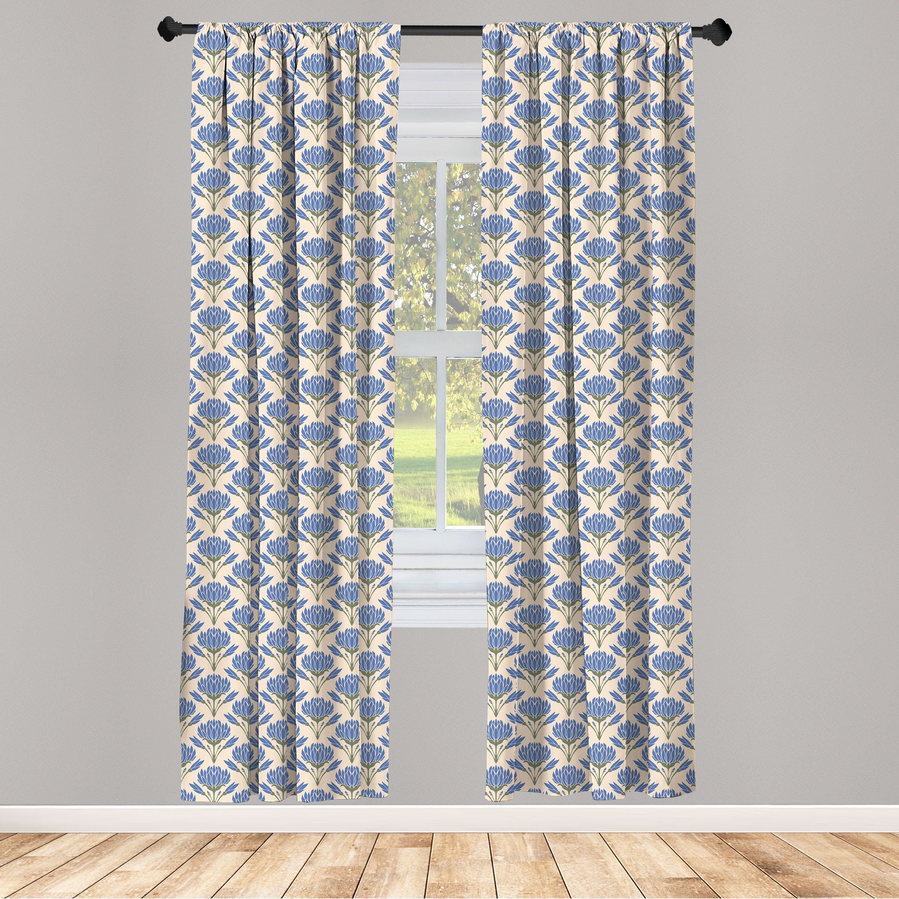 Gardine Vorhang für Wohnzimmer Schlafzimmer Dekor, Abakuhaus, Microfaser, Blumen Symmetrische Blumen mit Knospen