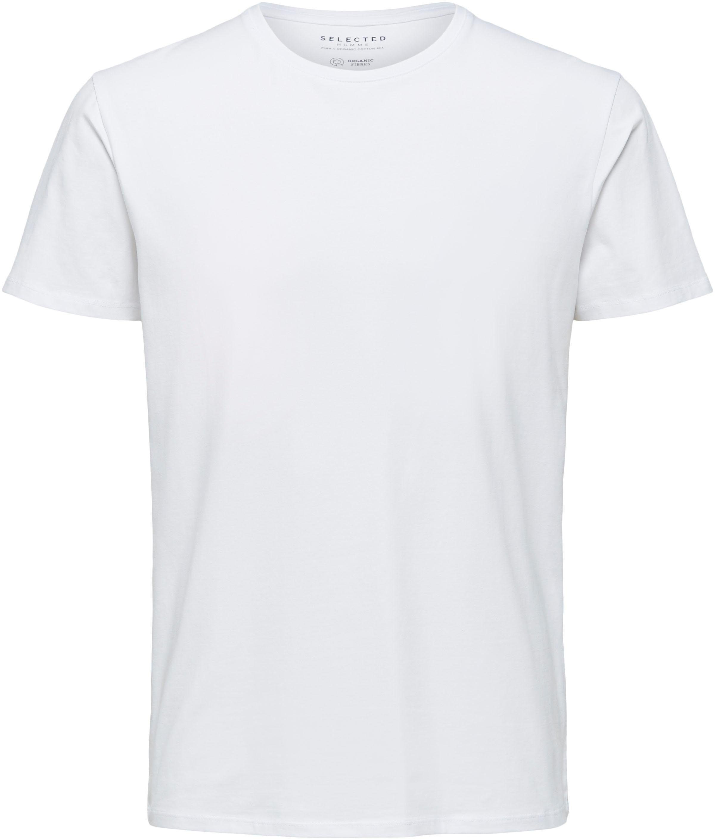 Rundhalsshirt White HOMME Bright T-Shirt Basic SELECTED