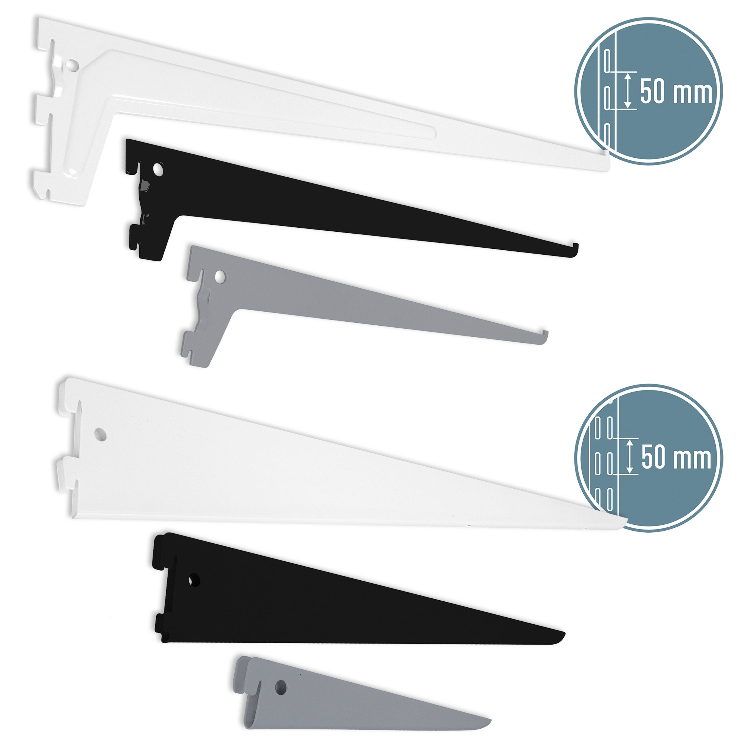 ib style Wandregal 2er Set Regalbodenträger Regalträger 1-reihig 25cm weiß, Raster 50mm