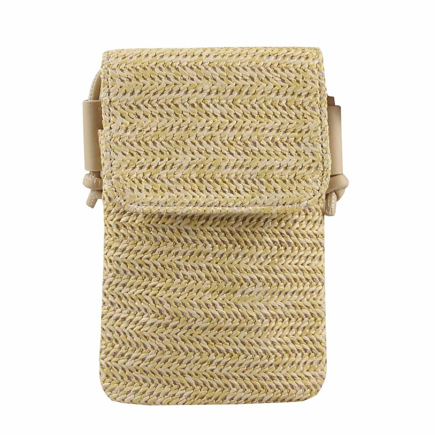 Geldbörse Damen Stroh Tasche Handytasche Crossbody Umhängetasche Strand Bodybag