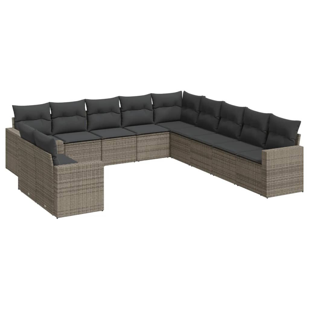 vidaXL Sofaelement 11-tlg. Garten-Sofagarnitur mit Kissen Grau Poly Rattan (1 St)