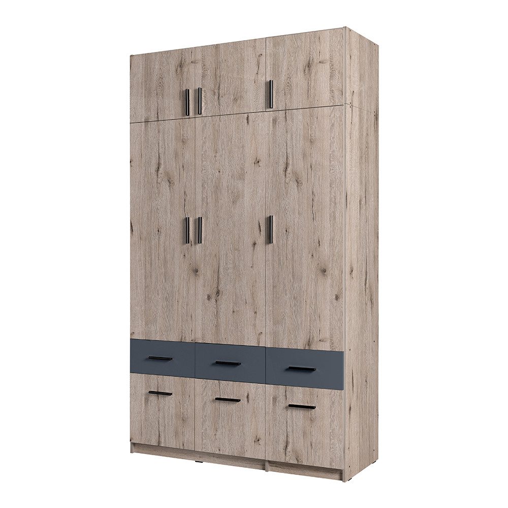 Lomadox Aufsatzschrank SELAWIK-166 für Kleiderschrank 3trg., Eiche, ca. 136/40/54 cm