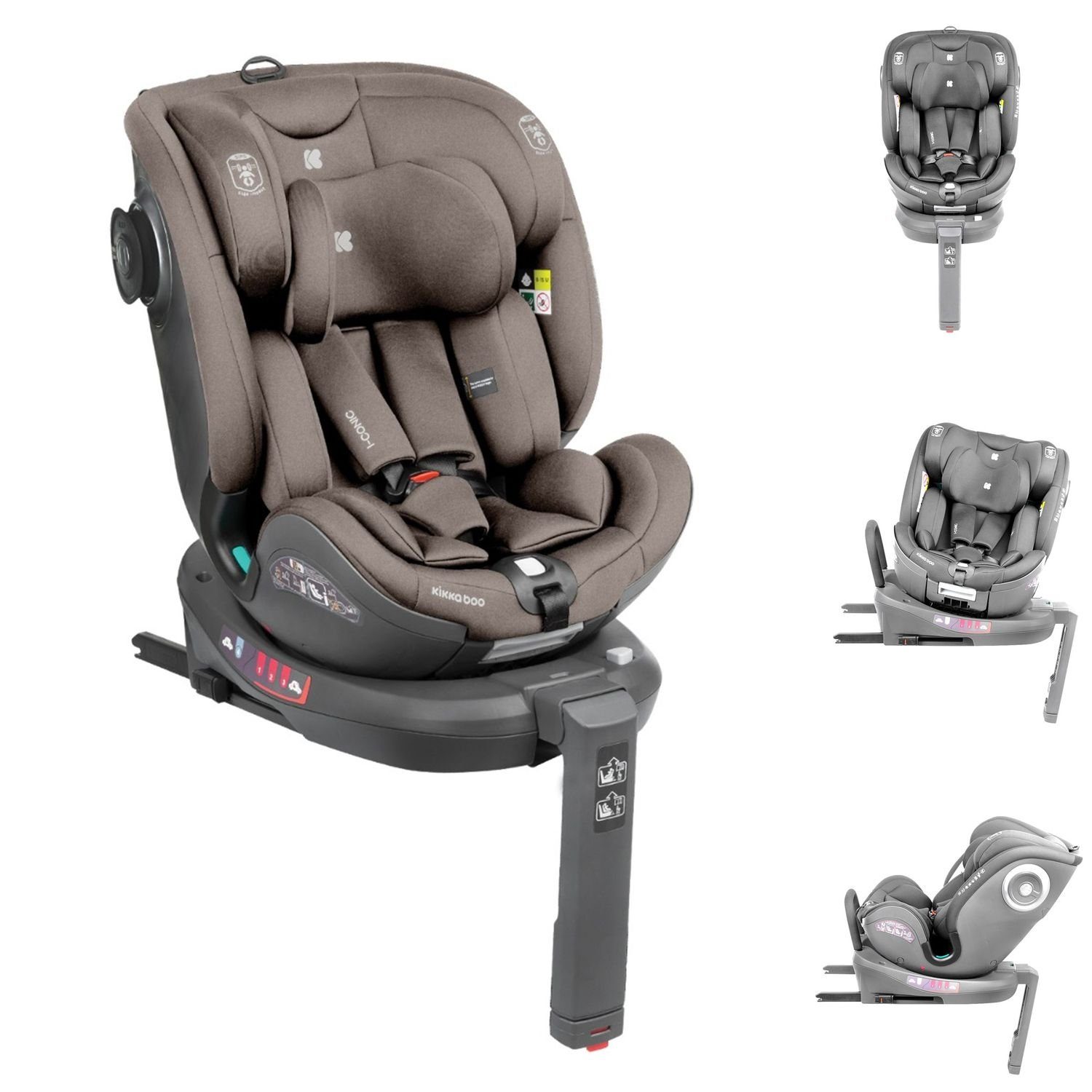 Kikkaboo Autokindersitz Kindersitz i-Size, i-Conic, bis: 36 kg, (40-150 cm)  Isofix, Stützbein, 360° drehbar