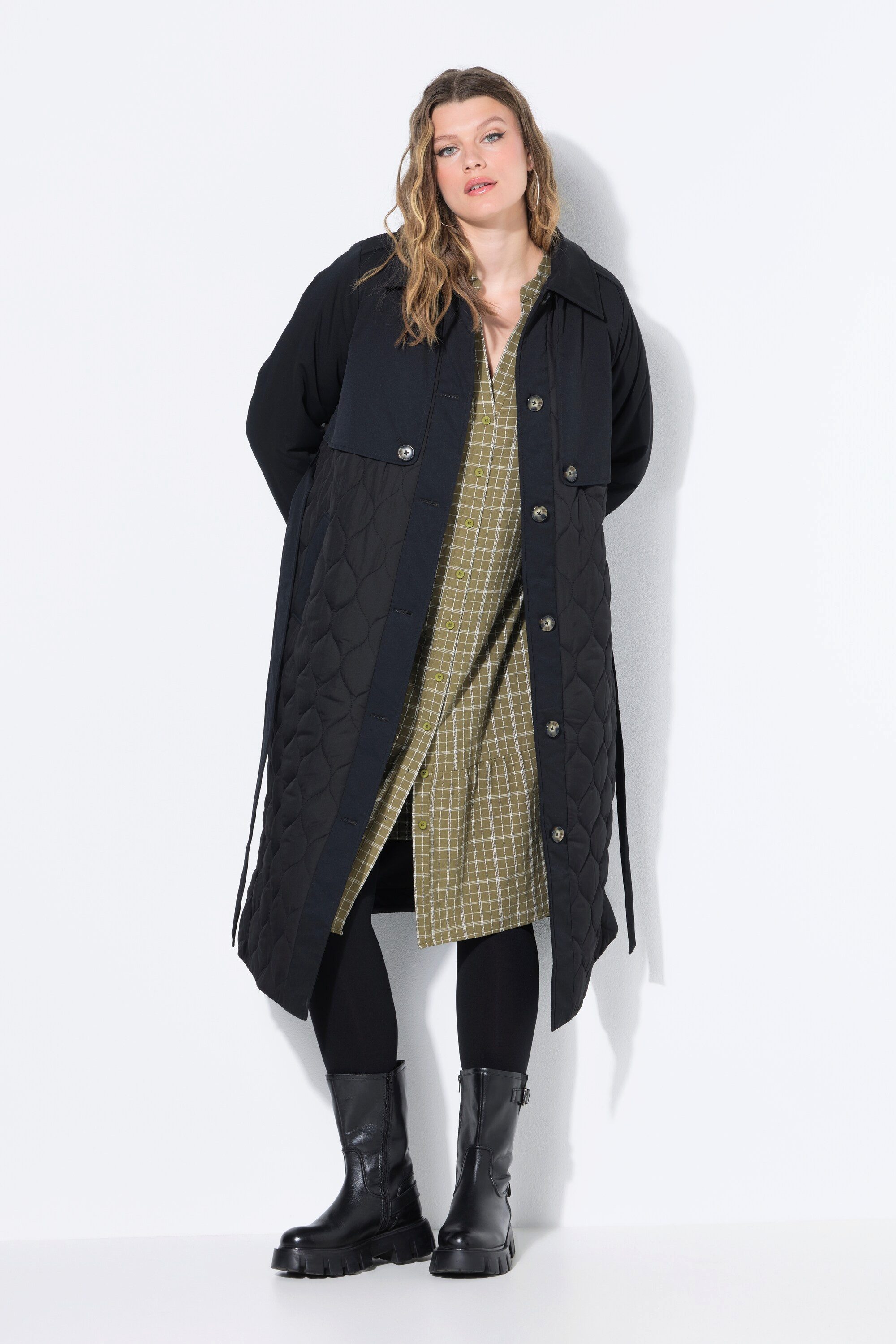 Studio Untold Wintermantel Trenchcoat Teil- Steppung wattiert Bindegürtel