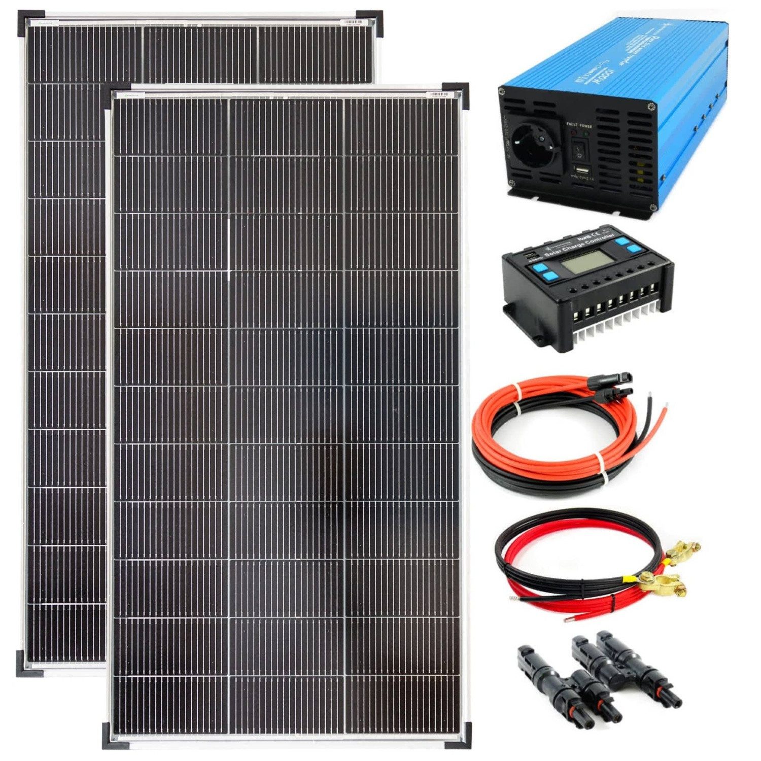 solartronics Solarmodul PV Anlage Komplettset: 120W Solarpanel, 1000W Inverter, 20A Laderegler, 120 W, Monokristallin, (FLi)