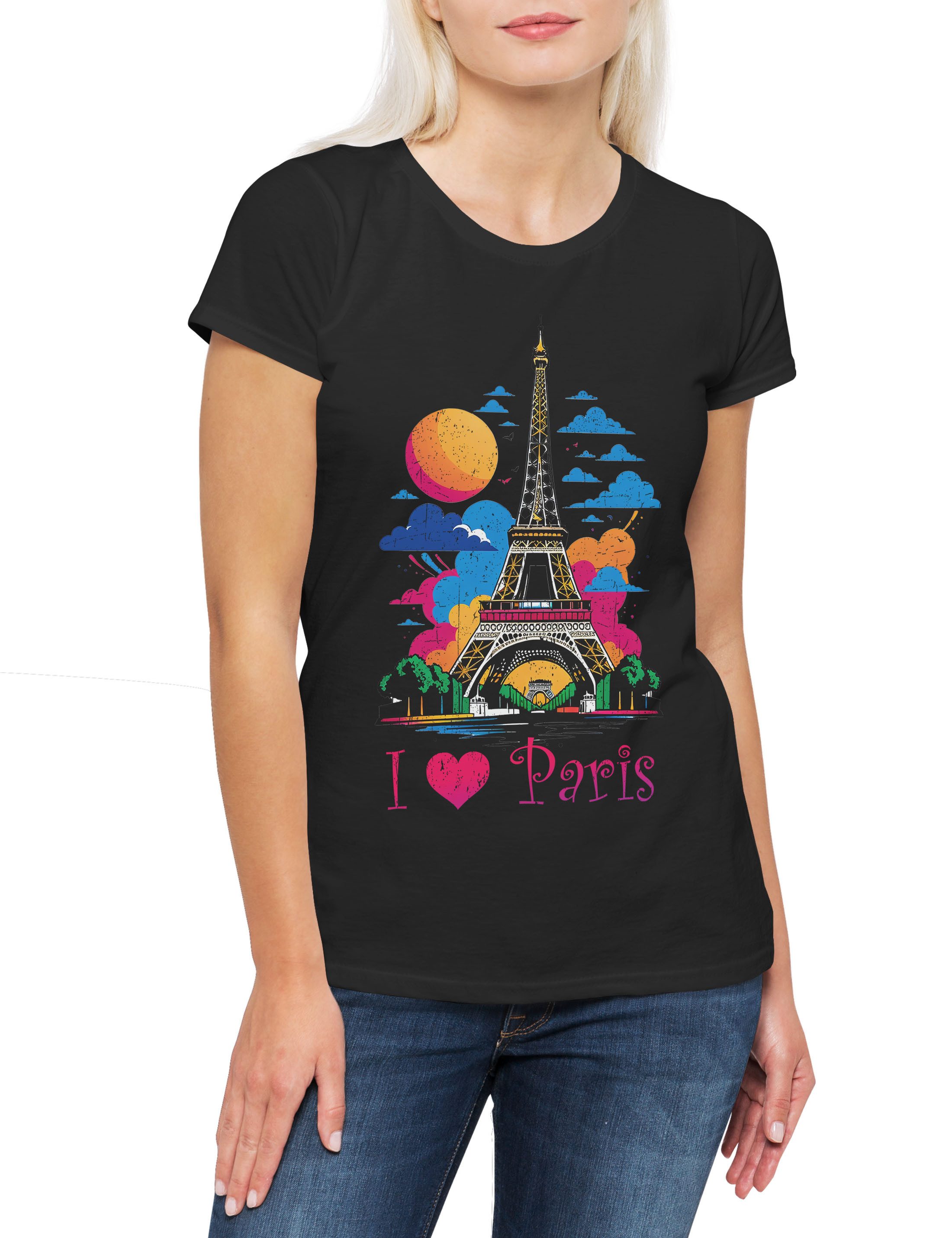 Urban Backwoods Print-Shirt I Love Paris Damen T-Shirt Amour Stadt City Ville Eiffelturm (1-tlg) Frankreich France French Louvre