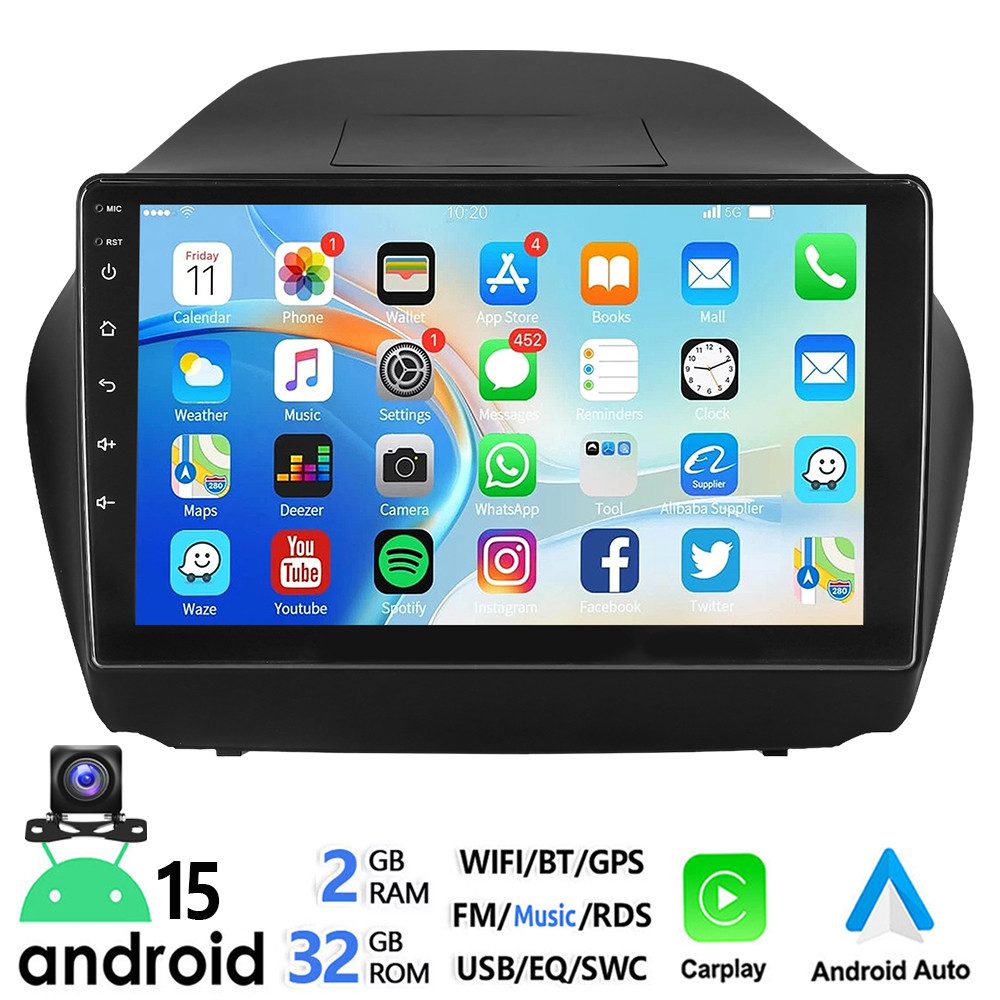 ESSGOO DAB+ 10'' Android 15 Für Hyundai iX35 10-15 Carplay Bluetooth GPS WiFi Autoradio (RDS, 4+64GB(optional), FM, AM, DAB+ (optional), Apple Carplay Android Auto GPS Navi WIFI BT EQ)