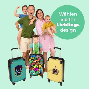 NoBoringSuitcases.com© Koffer Monster - Muster - Gemüse - Blumen - Regenbogen - Kinder 67x43x25cm, 4 Rollen, Mittelgroßer Koffer für Kinder, Trolley