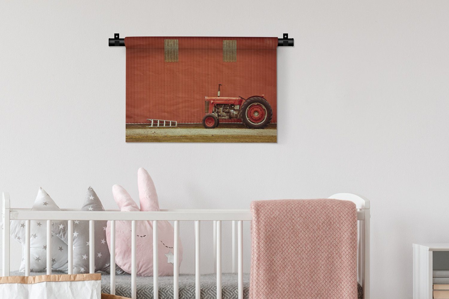 - Bauernhof, Wanddeko Schlafzimmer, Rot - - Wanddekoobjekt Wandbehang, für Kleid, Wohnzimmer, Kinderzimmer Scheune Traktor MuchoWow