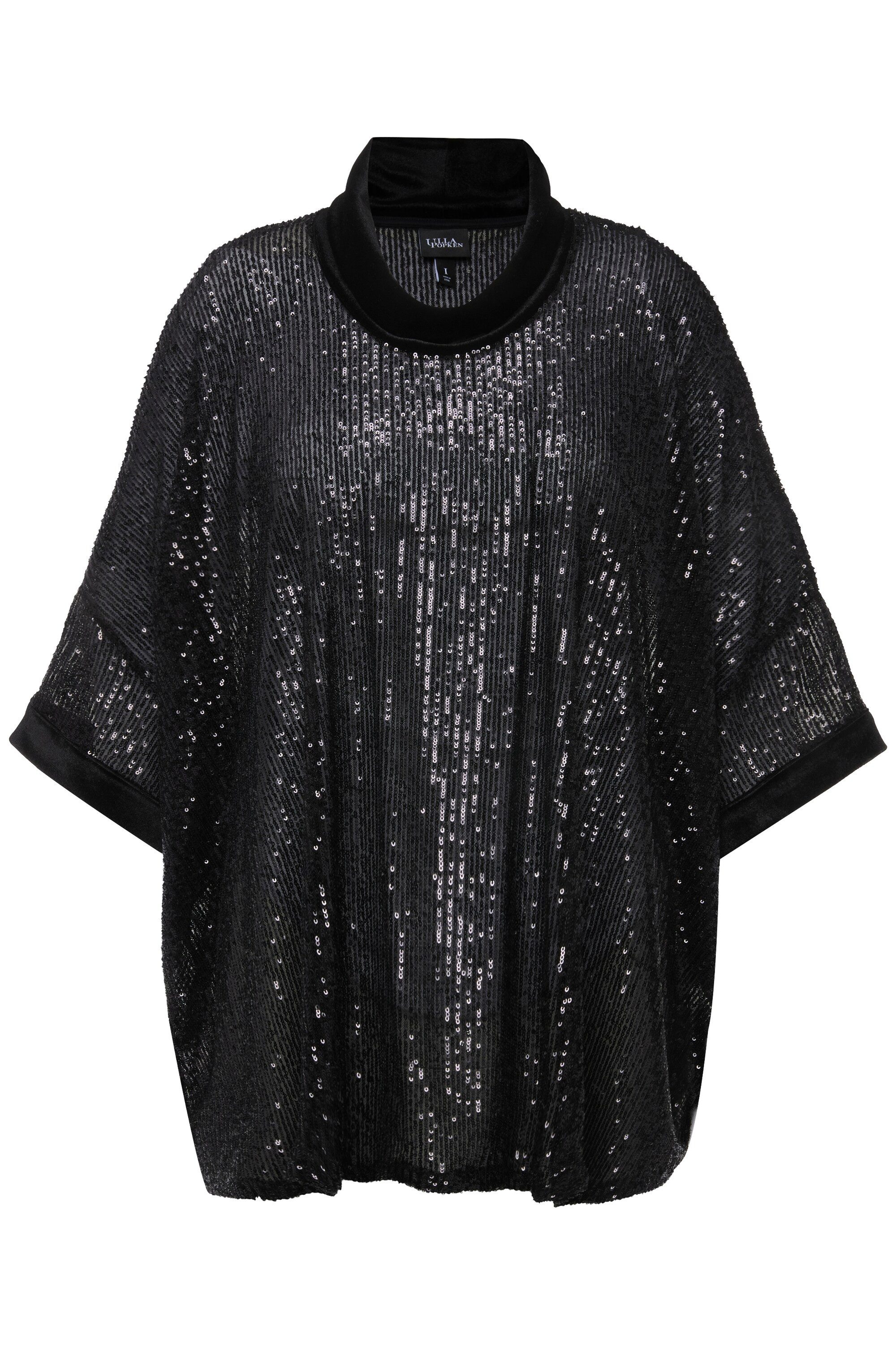 Ulla Popken T-Shirt Pailletten-Shirt Oversized Samt-Rollkragen günstig online kaufen