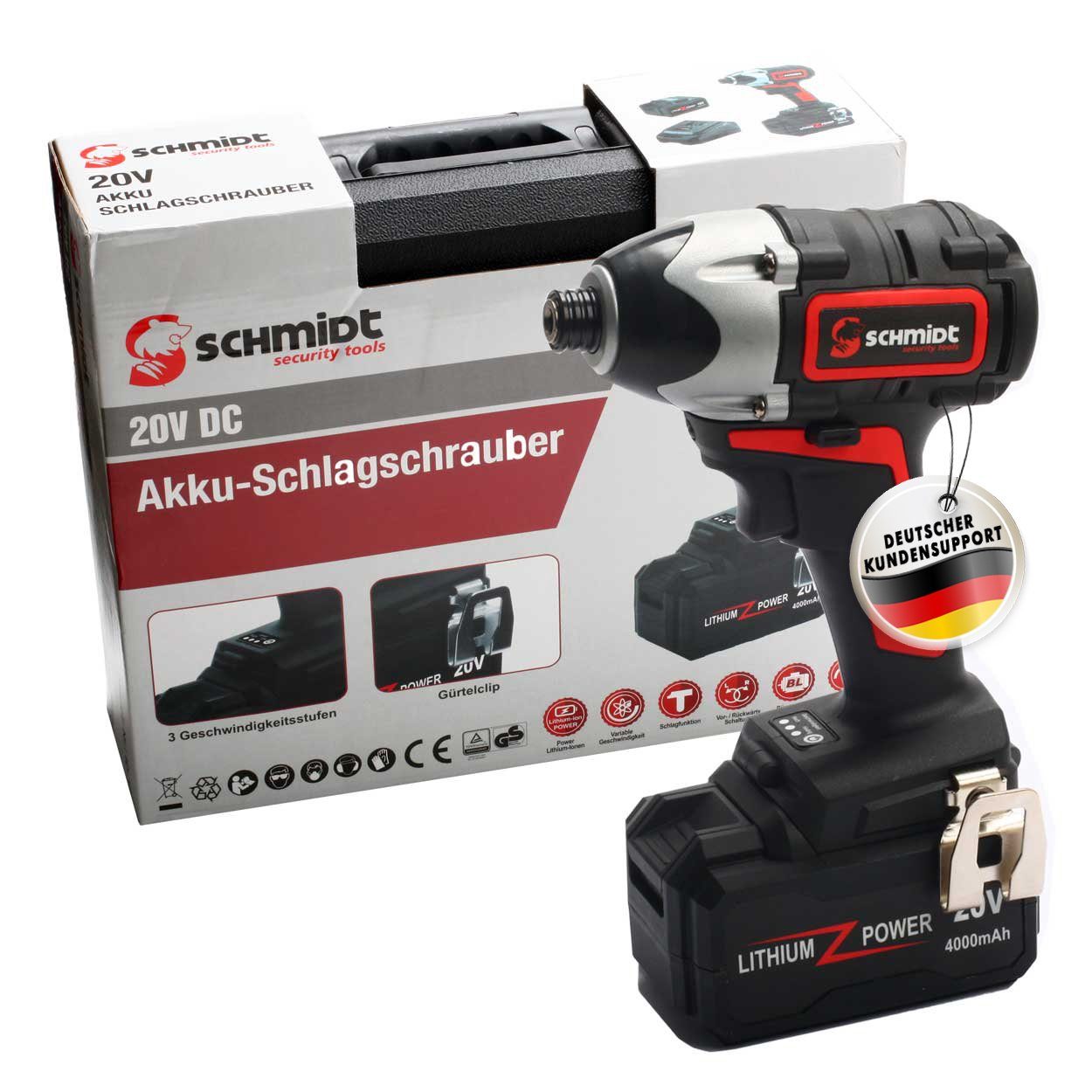 Akku-Schlagschrauber Drehschlagschrauber ID-180 300Nm SCHMIDT tools Akku-Schlagschrauber LED security