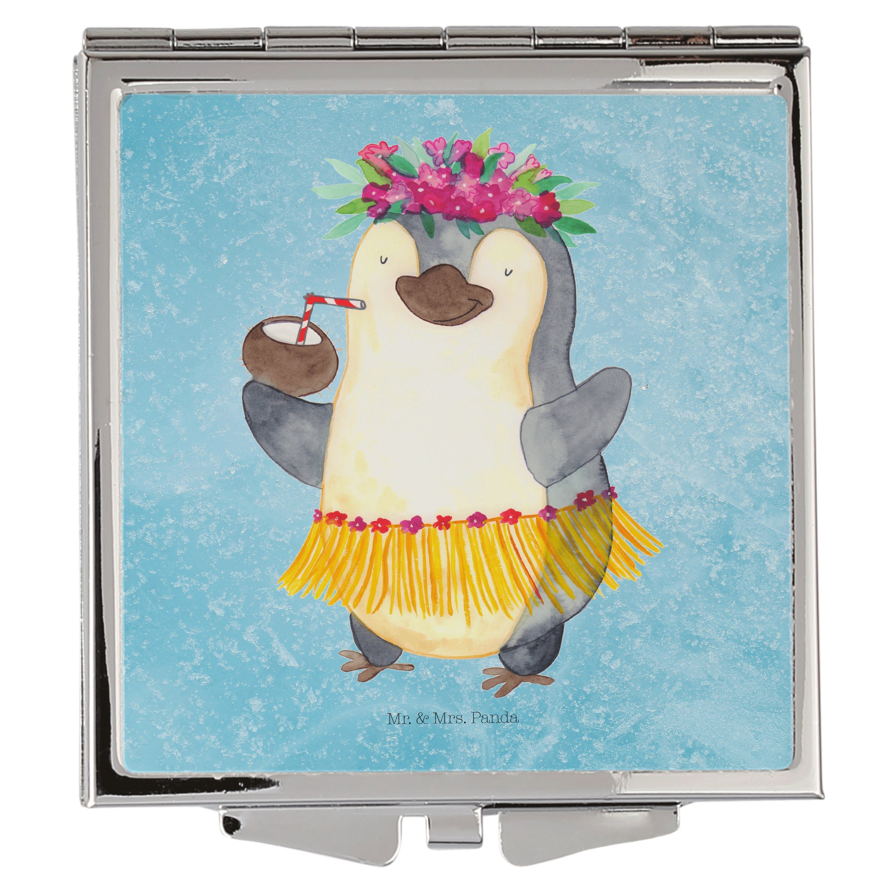 Mr. & Mrs. Panda Kosmetikspiegel Pinguin Kokosnuss - Eisblau - Geschenk, Aloha, erholt, Schminkspiegel (1-St)