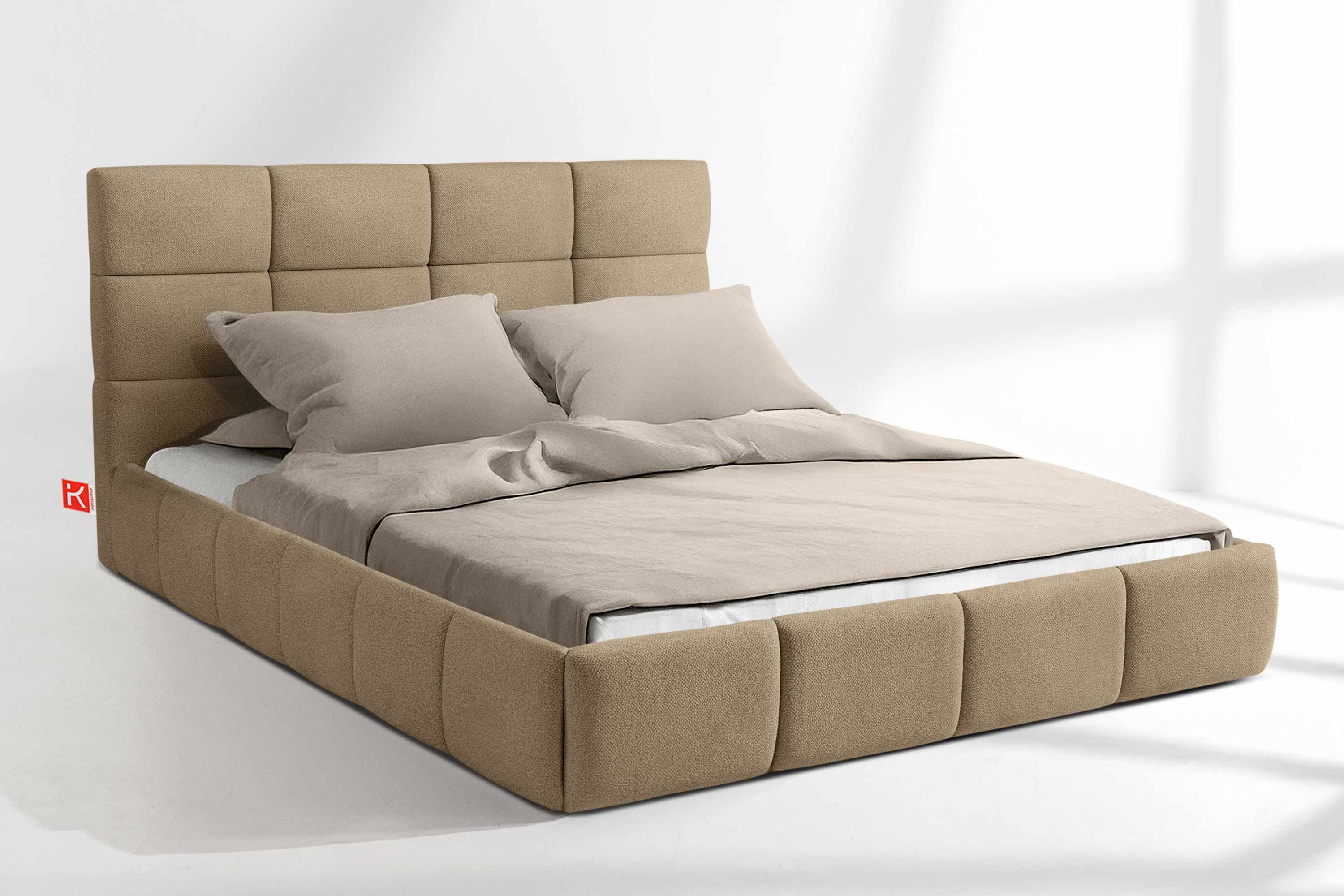 KONSIMO® Polsterbett Doppelbett ALTOS, mit Stauraum, ohne Matratze, hergestellt in der EU (140 cm x200 cm), Polsterbett, mit Massivholzrahmen, gepolstertes Kopfteil, Modern