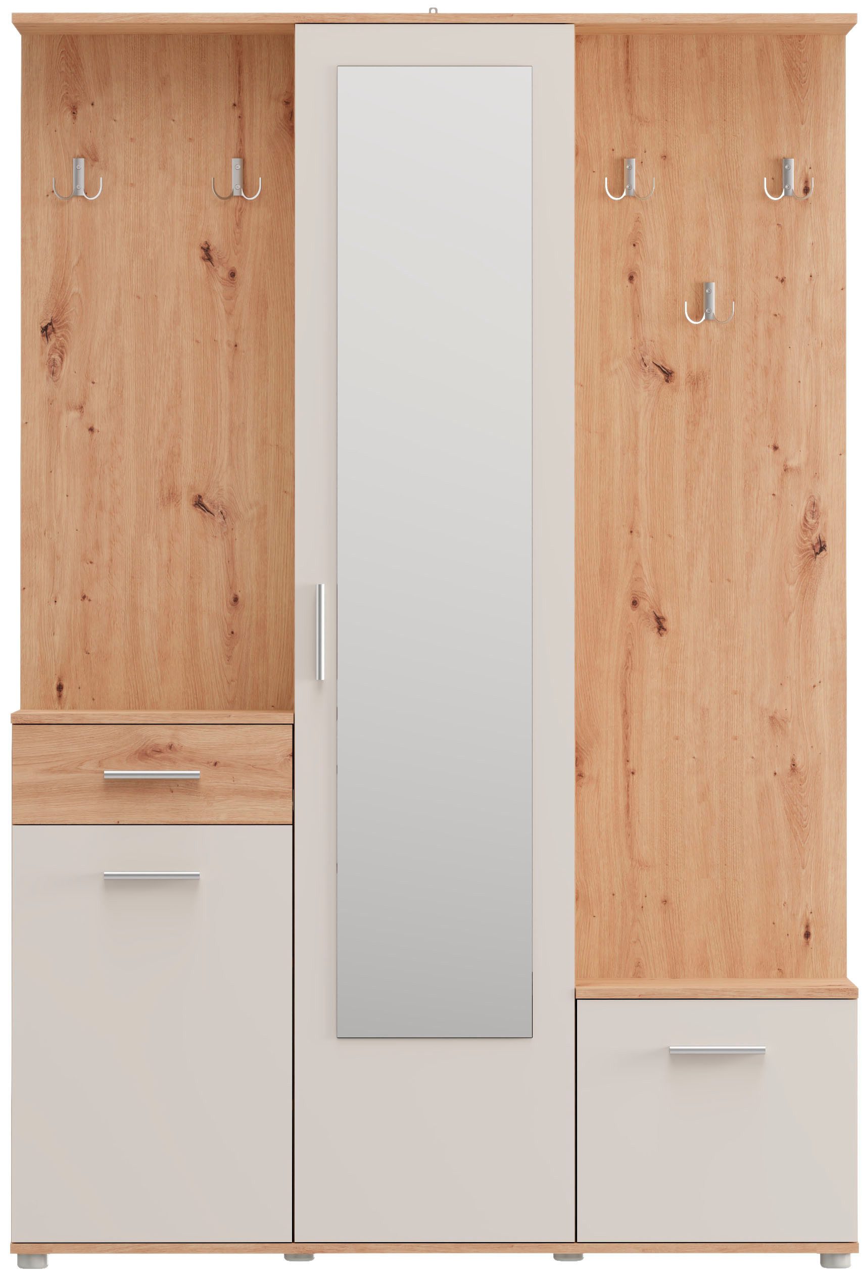 OTTO home Kompaktgarderobe Martin Flurgarderobe, Dielenschrank, Flurmöbel, Breite 134 cm Schuhschrank, mit Spiegel, in modernen Farben, mit 10 Haken – Bild 3 von 5
