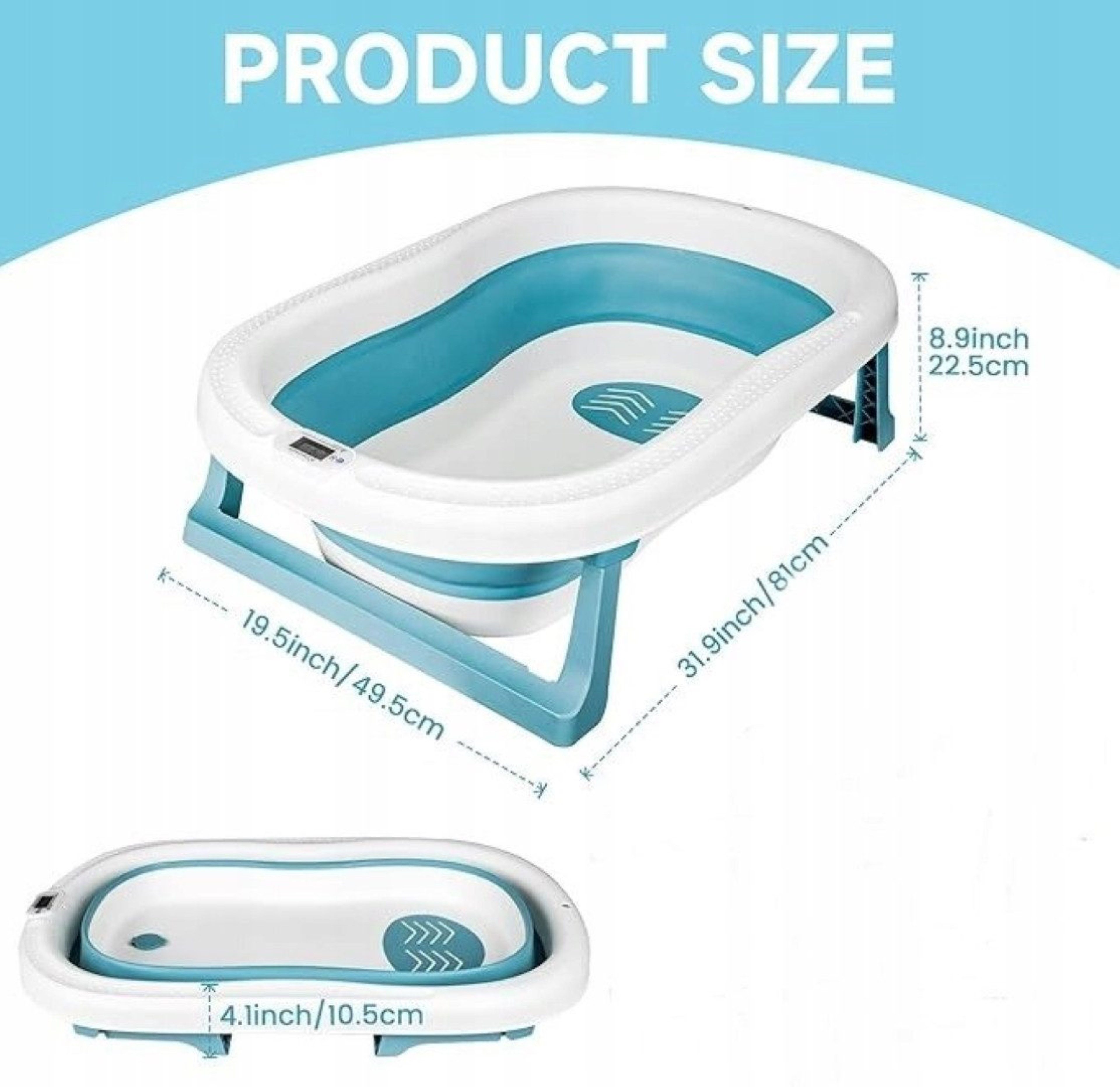 LA CUTE Babybadewanne Faltbare Babybadewanne mit Thermometer und Sitz – kompakt und sicher, (Faltbare Babywanne mit Sitz und Zubehör, ideal für Neugeborene Babys), Faltbare Babywanne mit Thermometer, ergonomischem Sitz und Zubehör