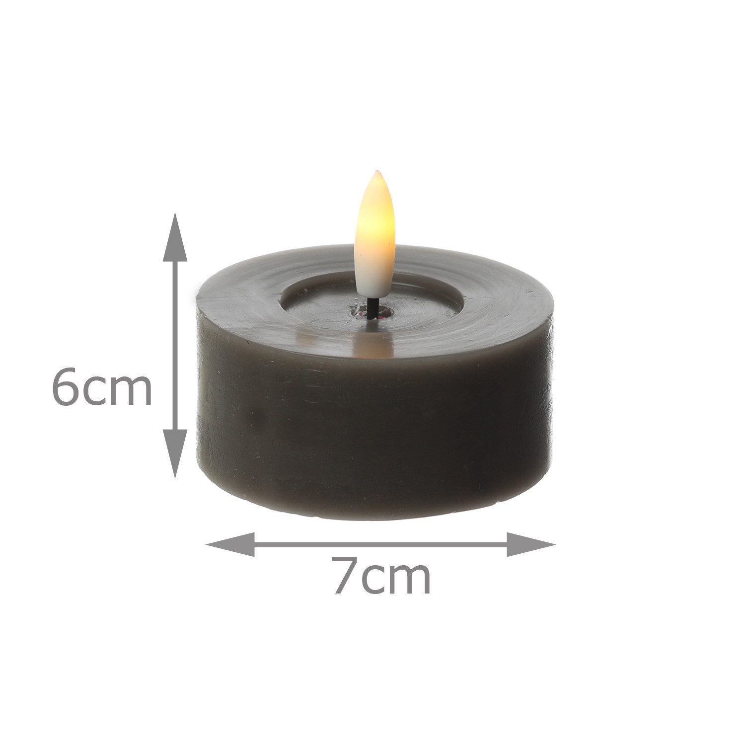 Adilina LED-Teelicht LED Maxi Teelichter Lina Rustik Optik Echtwachs D: 7cm grau 2er Set, warmweiß (2100K bis 3000K) – Bild 5 von 5