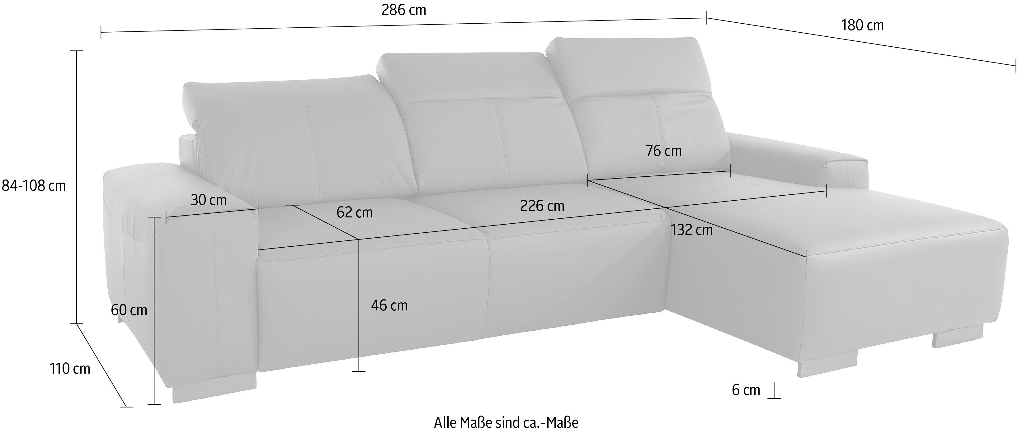 mit Kopfteilverstellung Sofa COTTA Catania,