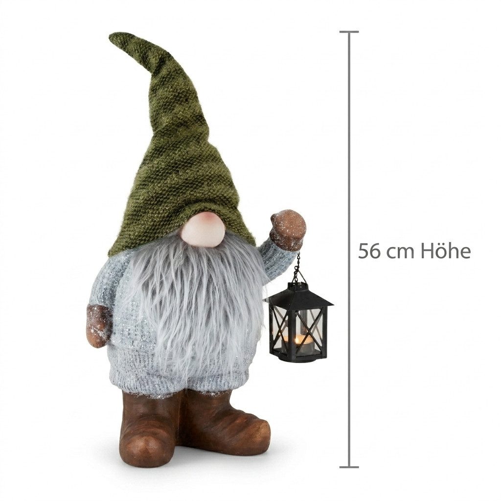 Home-trends24.de Wichtel Wichtel Zottelbart Laterne Teelicht-Halter Deko Figur Weihnachten