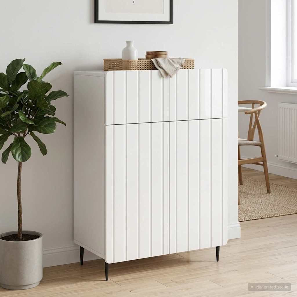 furnicato Sideboard 66 x 34,5 x 92 cm Hochglanz weiß (1 St), Buffet mit Geräteschublade und Pendeltür für dein Wohnzimmer