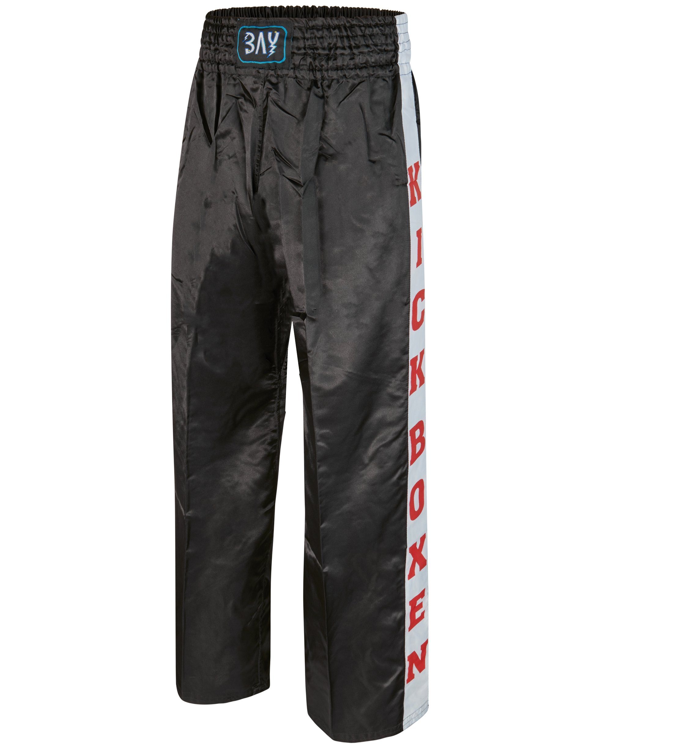 BAY-Sports Sporthose Kickboxhose Script Kickboxen Hose lang Kickboxing (Gewebte Schrift, gewebte Schrift) Kampfsporthose Kinder und Erwachsene 100 - 200