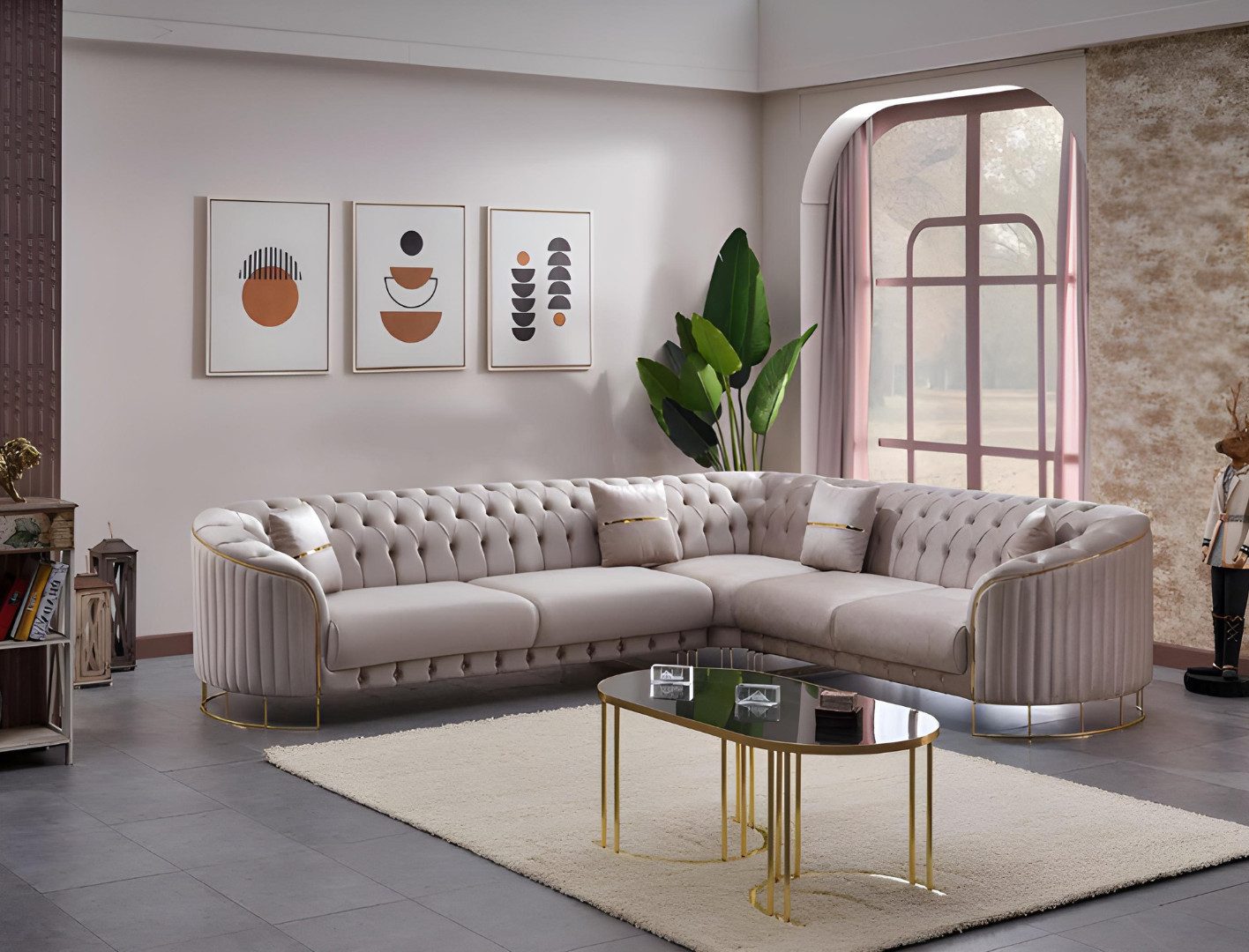 JVmoebel Ecksofa Grau L-Form Sofa aus Stoff mit modernem Design, Made in Europa