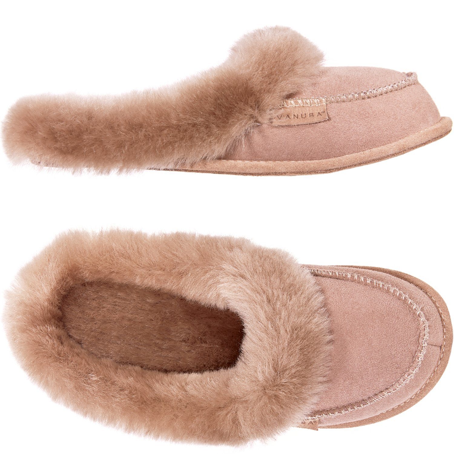 Vanuba NAJDI Damen Hausschuh Echtleder Hüttenschuhe/Winter-Hausschuhe/Gefüttert