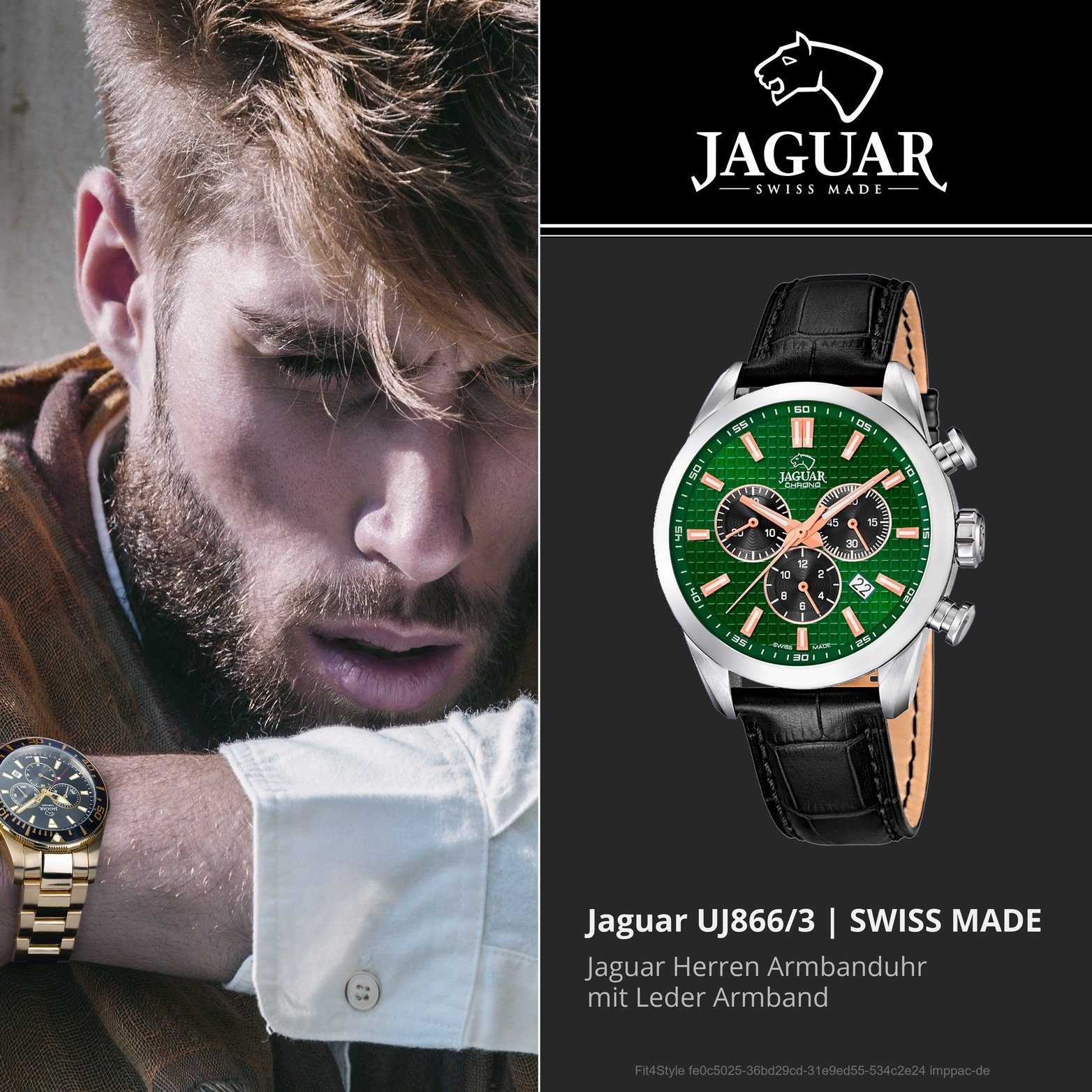 43mm), Leder mit rundes Sport-Sty Gehäuse, Lederarmband, Uhr Chronograph Herren Herrenuhr (ca. Chron, JAGUAR groß Jaguar J866/3
