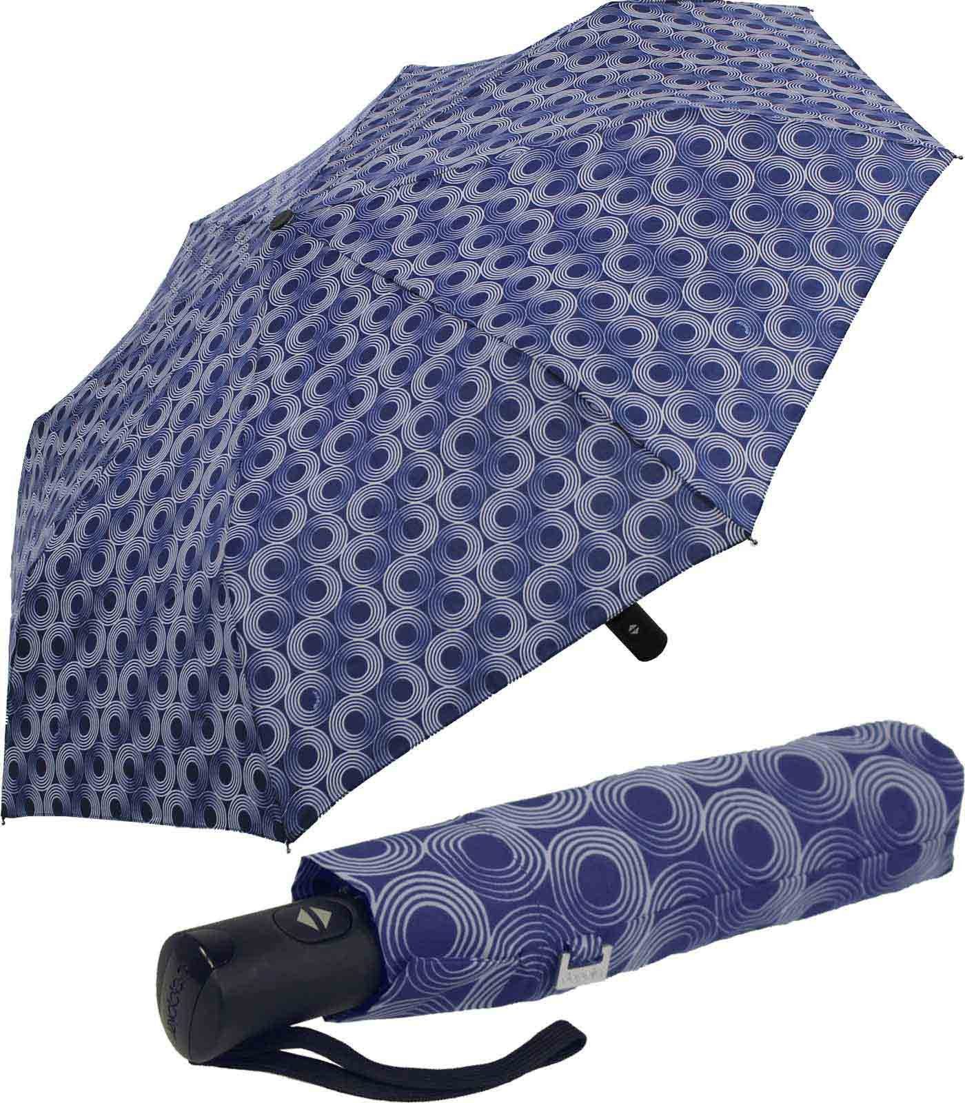 doppler® Taschenregenschirm stabil Magic blau mit Carbonsteel extra Glow, Auf-Zu-Automatik und - elegant