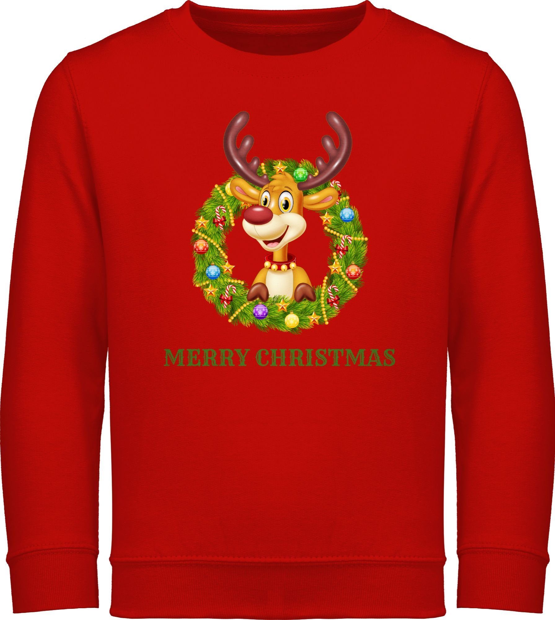 Sweatshirt Rentier im Weihnachtskranz Merry Christmas