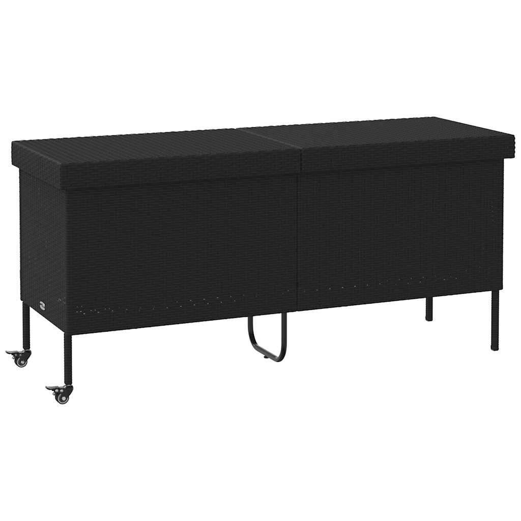 vidaXL Gartenbox Gartentruhe mit Rollen Schwarz 160x55x75 cm Poly Rattan
