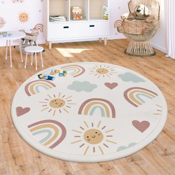 Kinderteppich Waschbarer Kinderteppich Rutschfest Regenbogen, Paco Home, Rund, Höhe: 24 mm