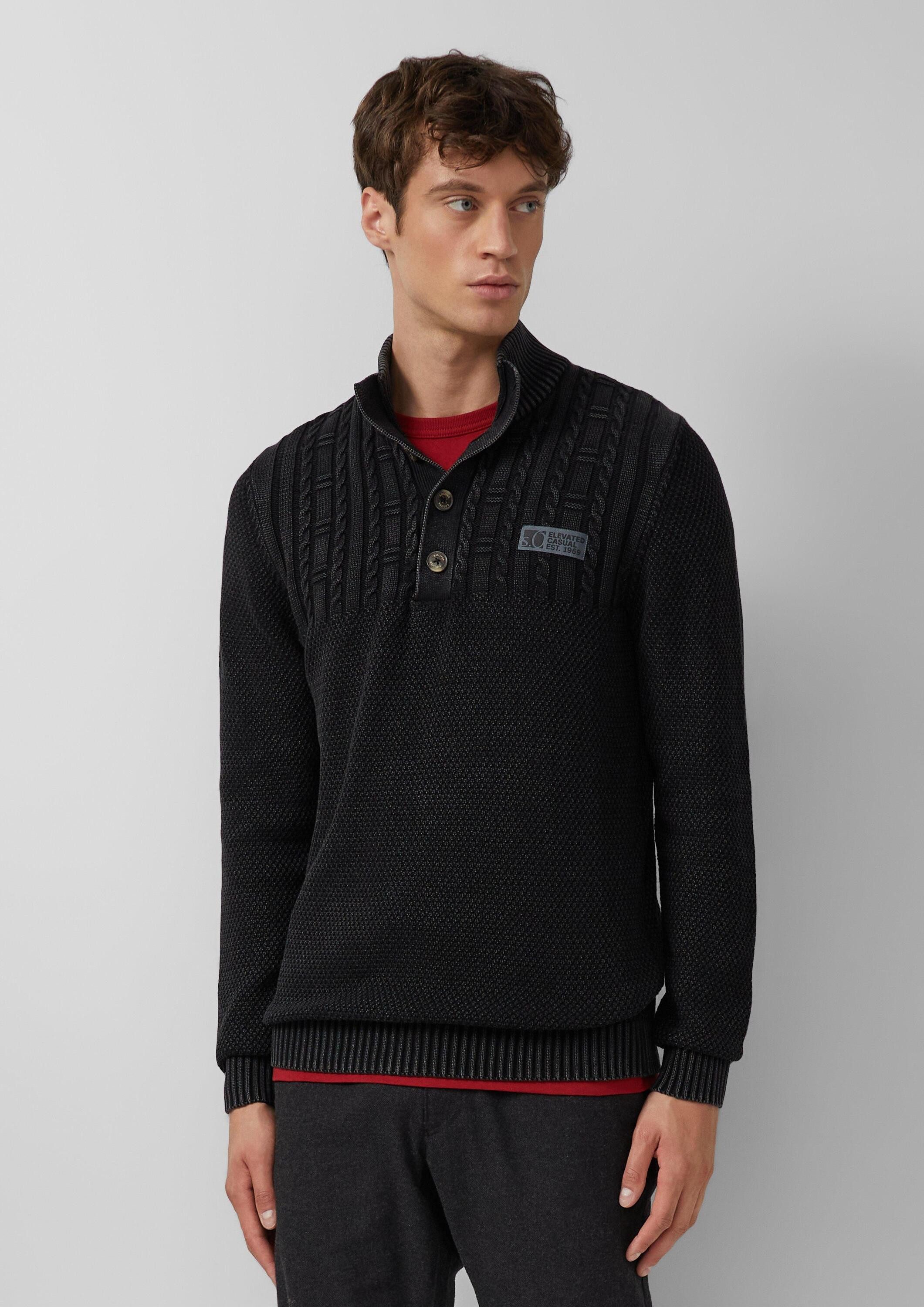 s.Oliver Longpullover Strickpullover Strukturmix-Troyer aus Baumwolle günstig online kaufen