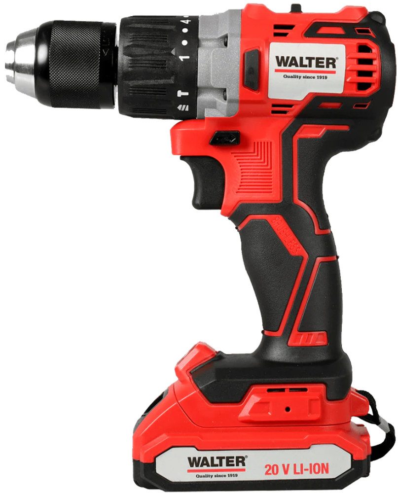 WALTER Akku-Bohrschrauber 20V Schlagbohrschrauber Bohrschrauber Akkuschrauber inkl. Akku 50Nm, 20 V, max. 1600 U/min, Bürstenloser Motor